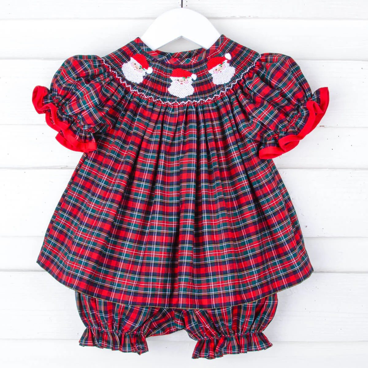 Christmas Eve Plaid Santa Smocked Bloomer Set - Image 2