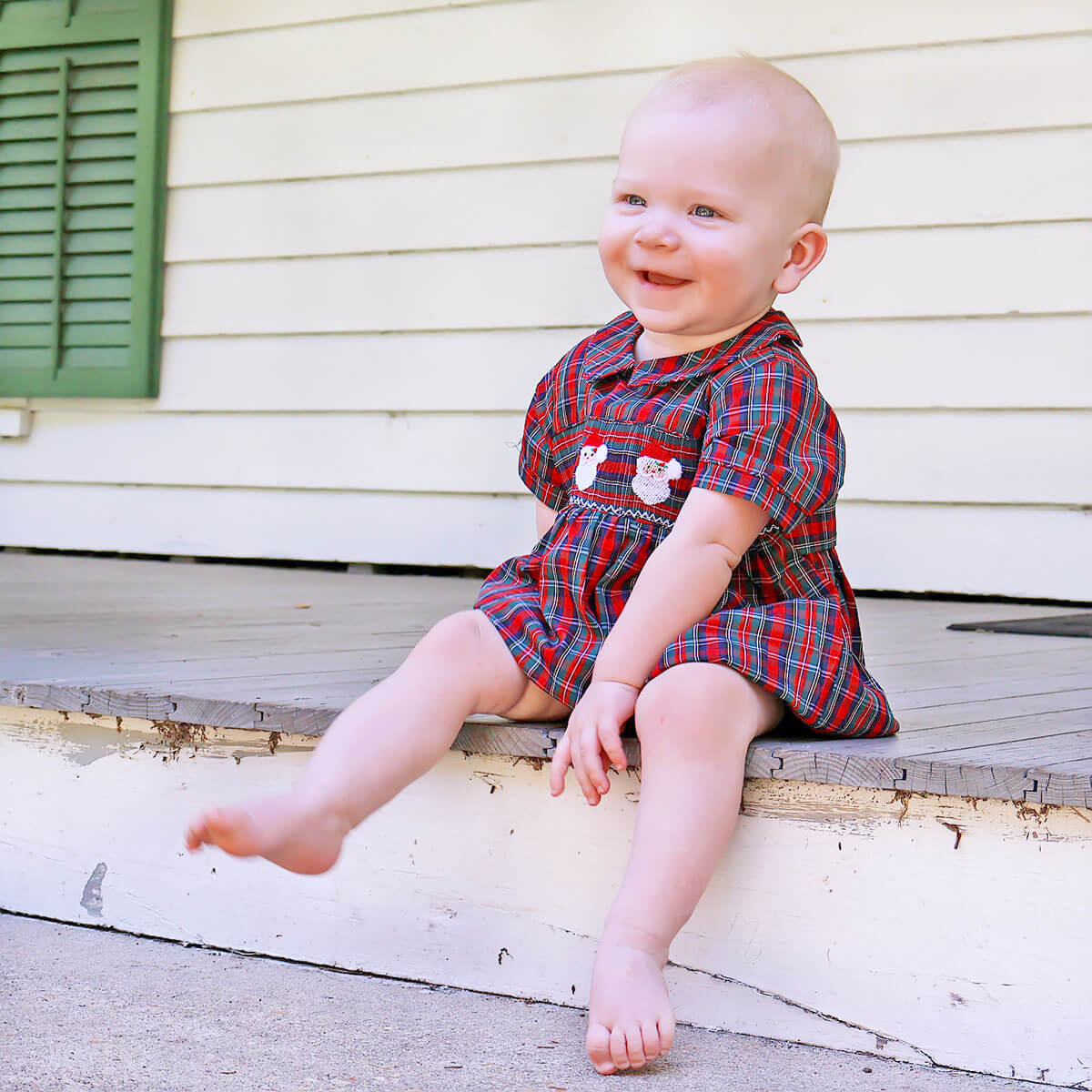Christmas Eve Plaid Santa Smocked Collared Bubble - Image 3