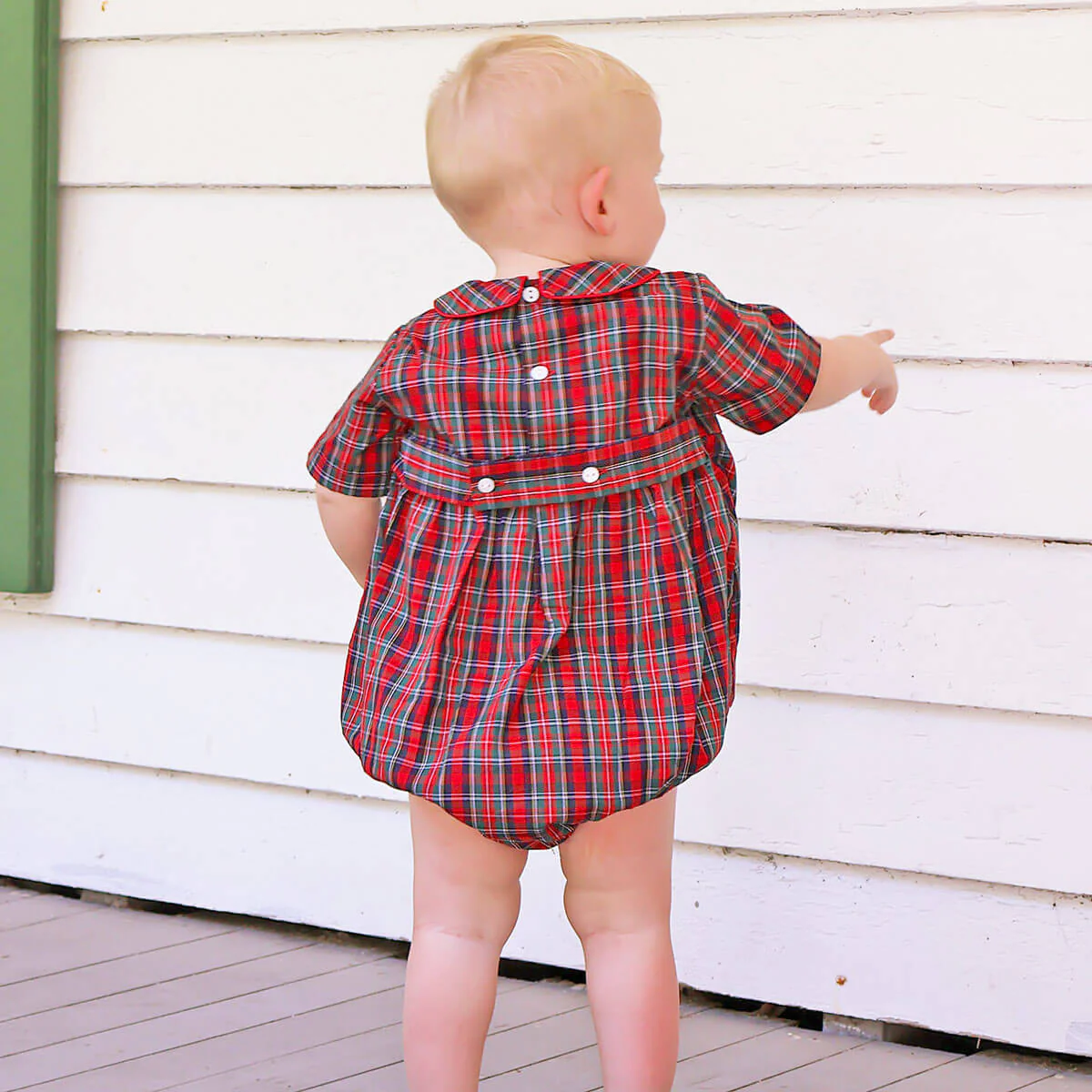 Christmas Eve Plaid Santa Smocked Collared Bubble - Image 4