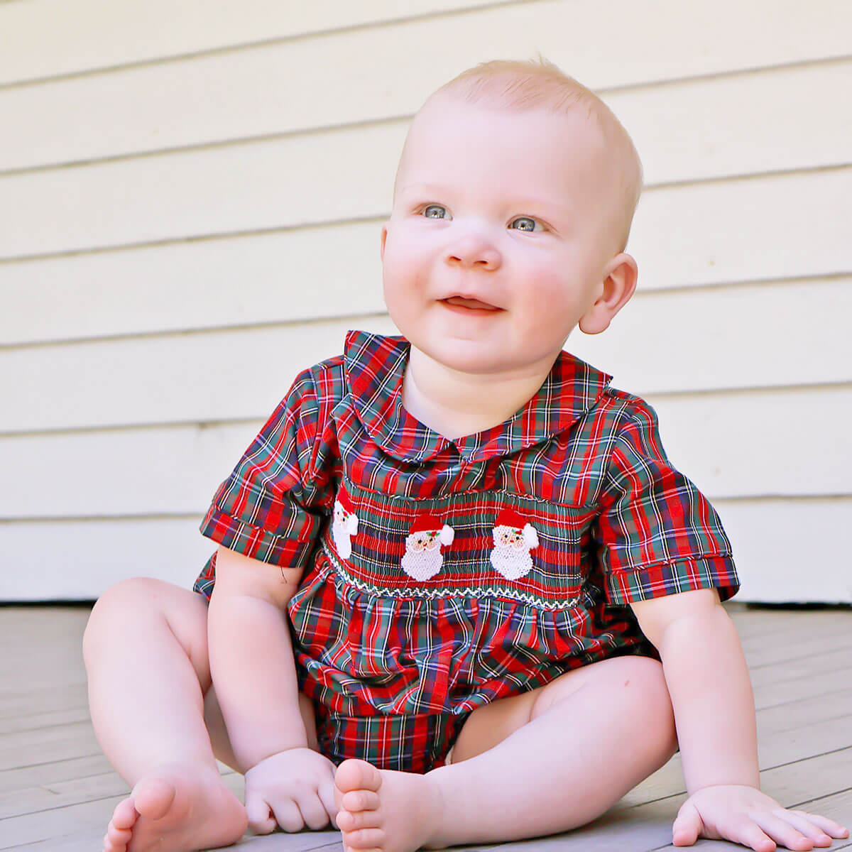 Christmas Eve Plaid Santa Smocked Collared Bubble - Image 5