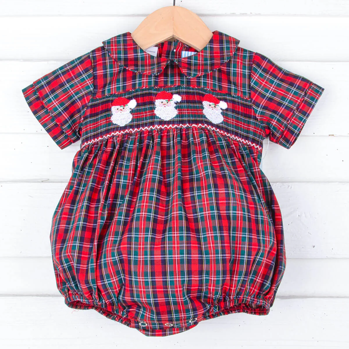 Christmas Eve Plaid Santa Smocked Collared Bubble - Image 6