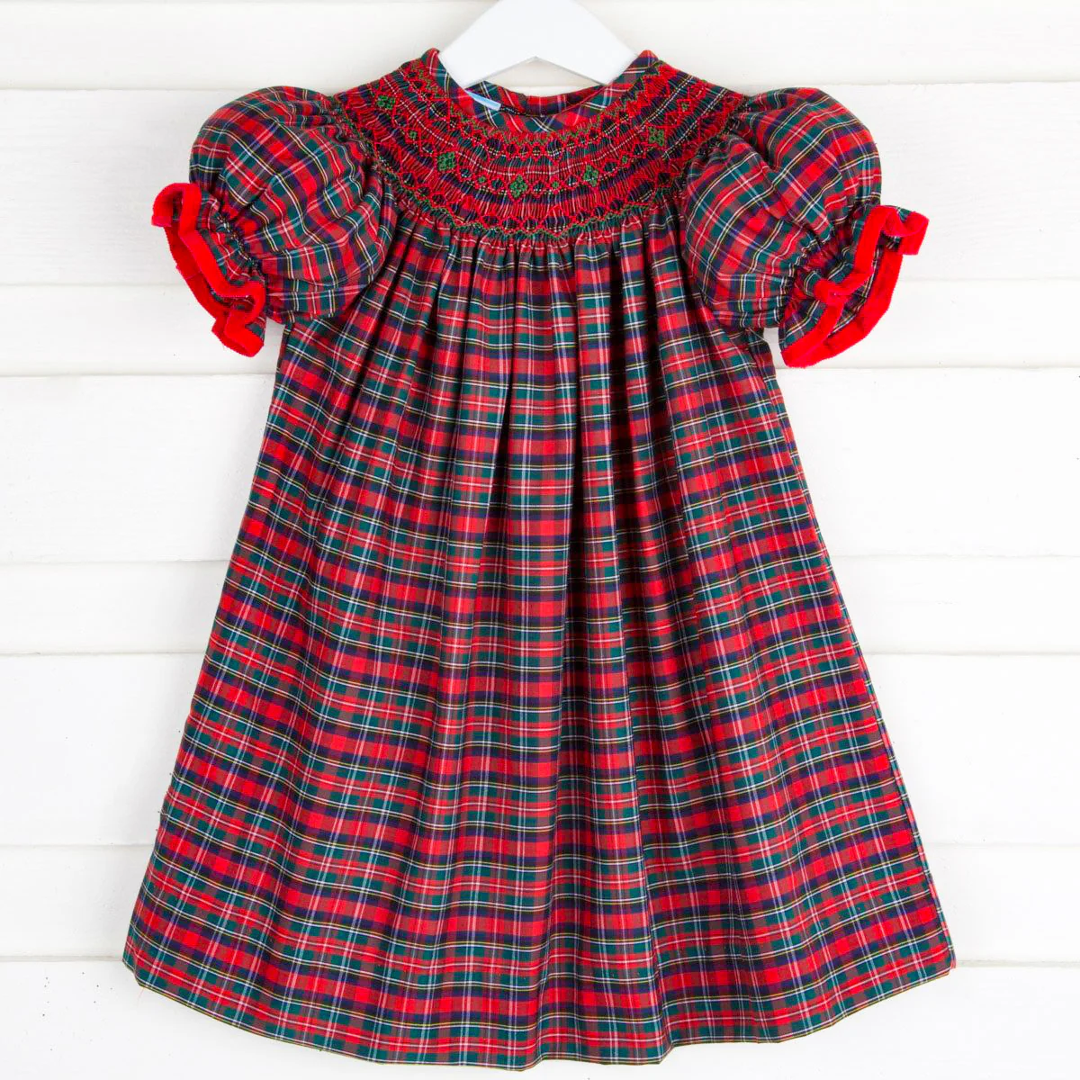 Christmas Eve Plaid Smocked Bishop Dress - Image 2