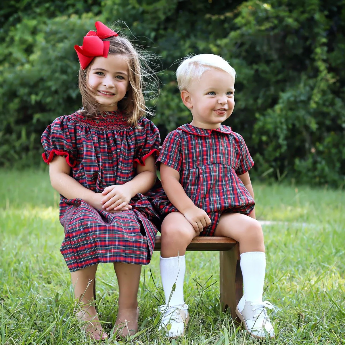 Christmas Eve Plaid Smocked Bishop Dress - Image 3