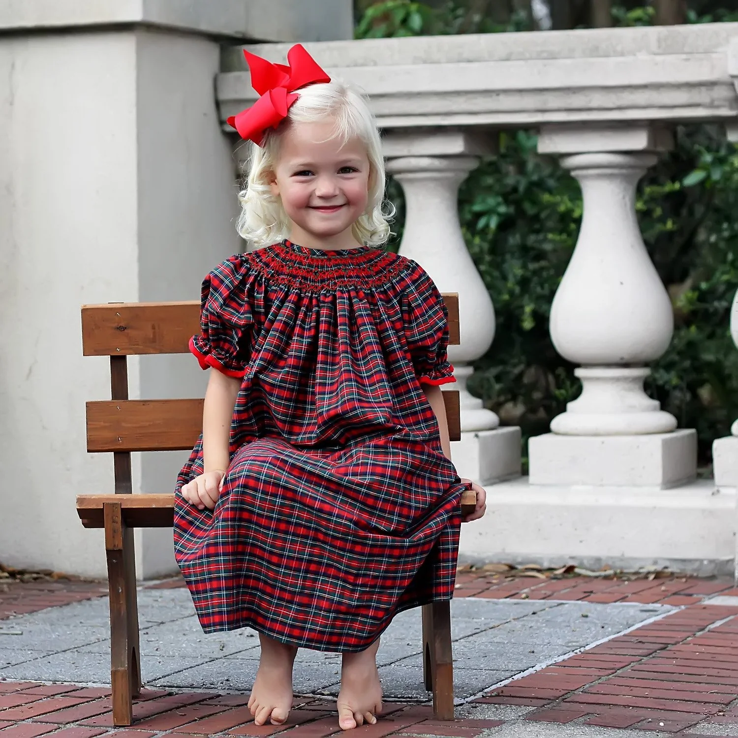 Christmas Eve Plaid Smocked Bishop Dress - Image 4
