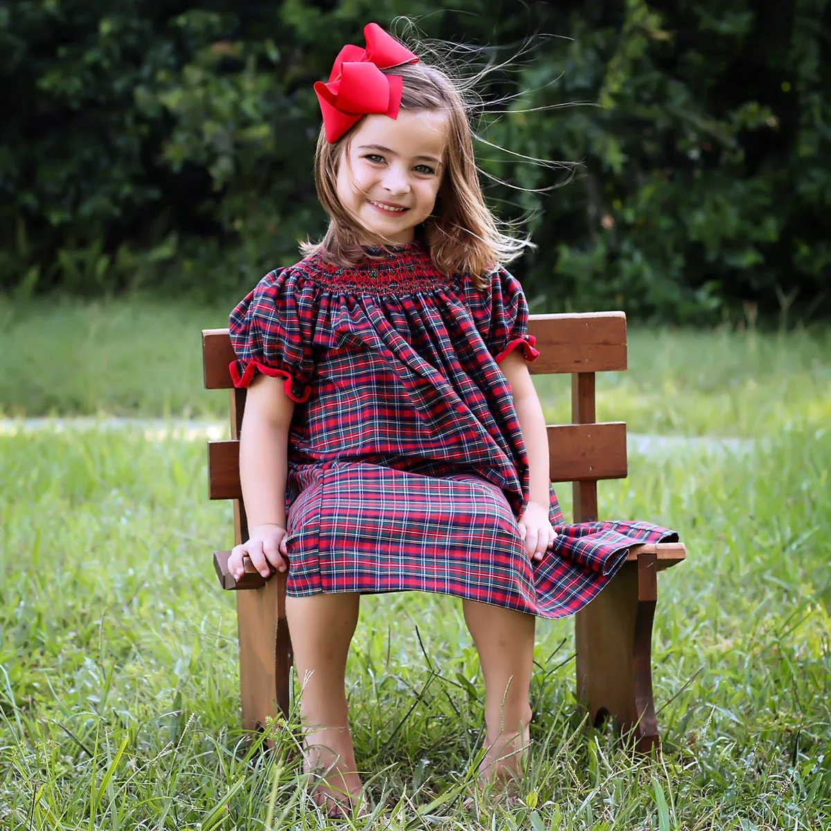 Christmas Eve Plaid Smocked Bishop Dress - Image 6
