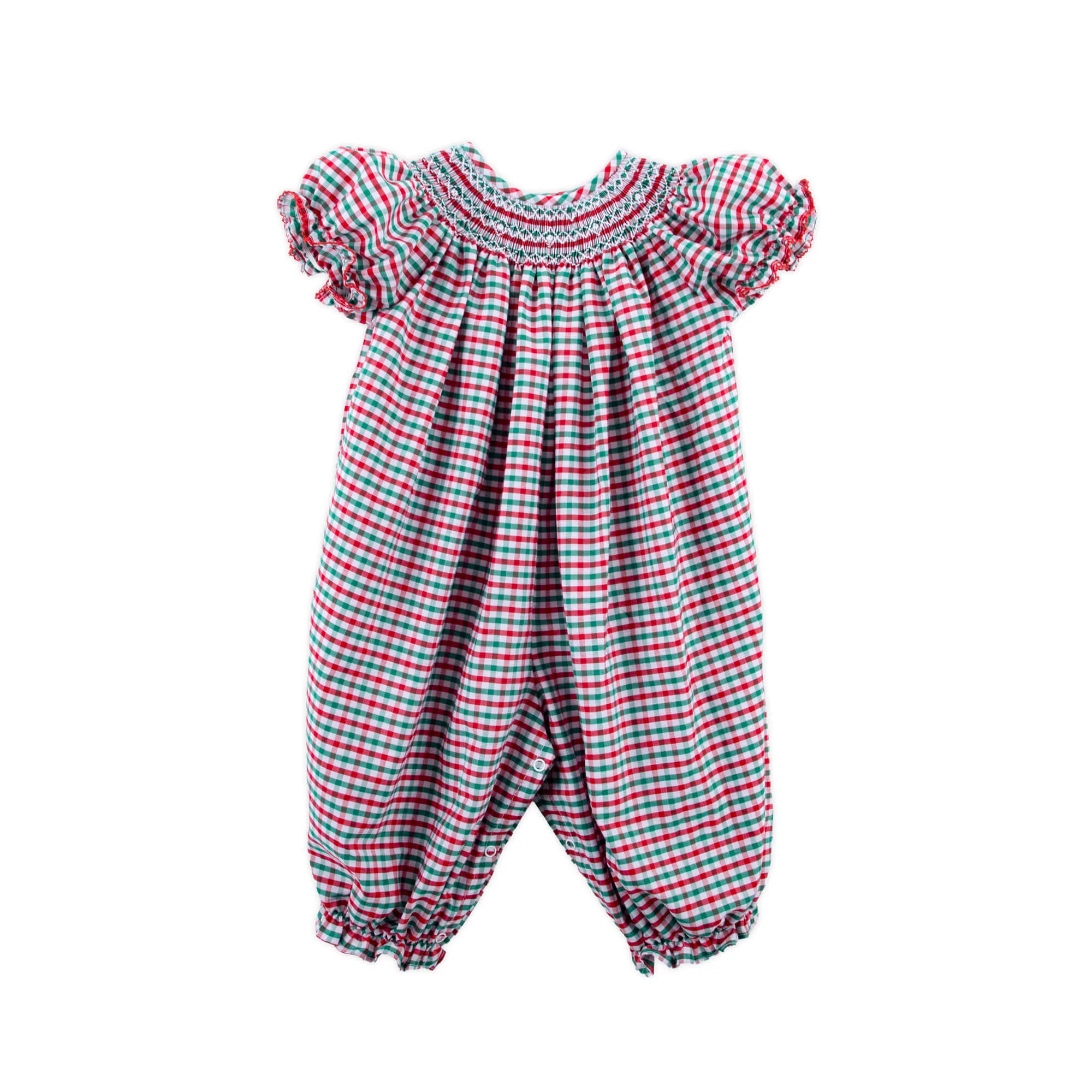 Christmas Card Gingham Smocked Long Bubble - Image 2