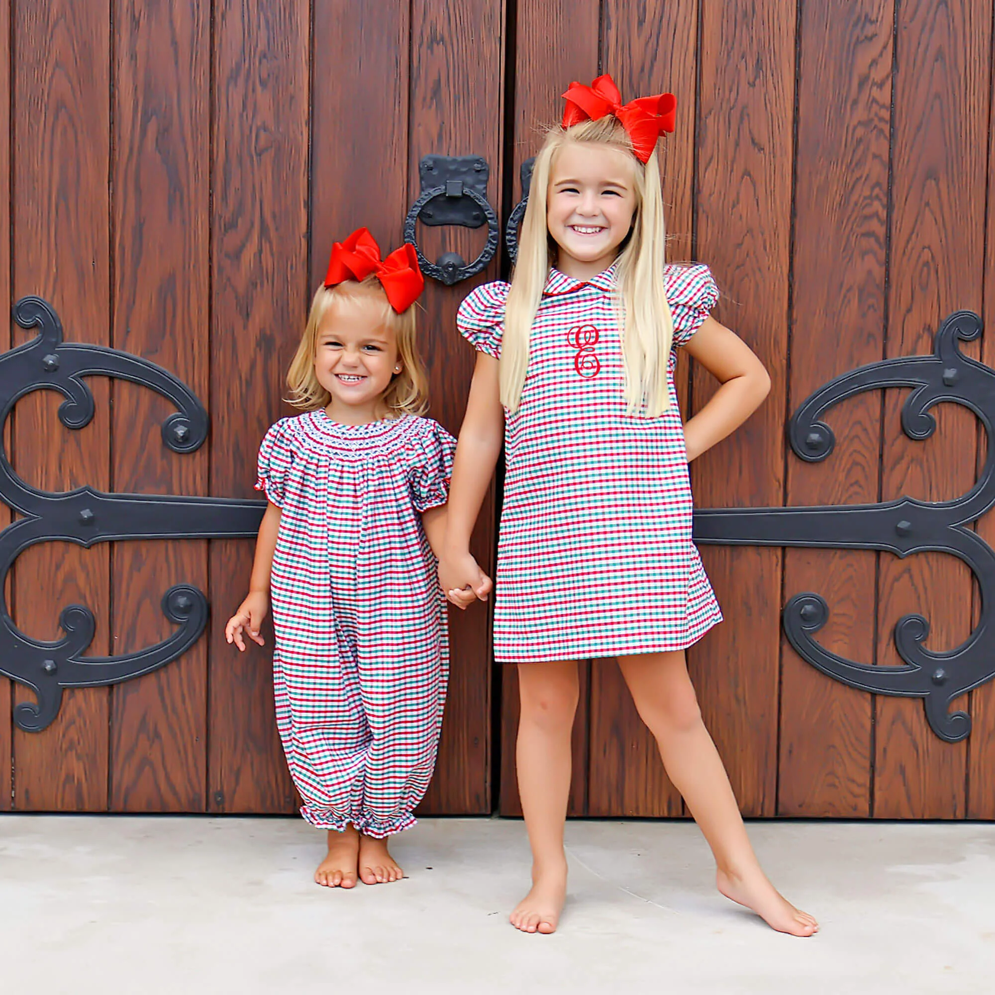 Christmas Card Gingham Smocked Long Bubble - Image 3