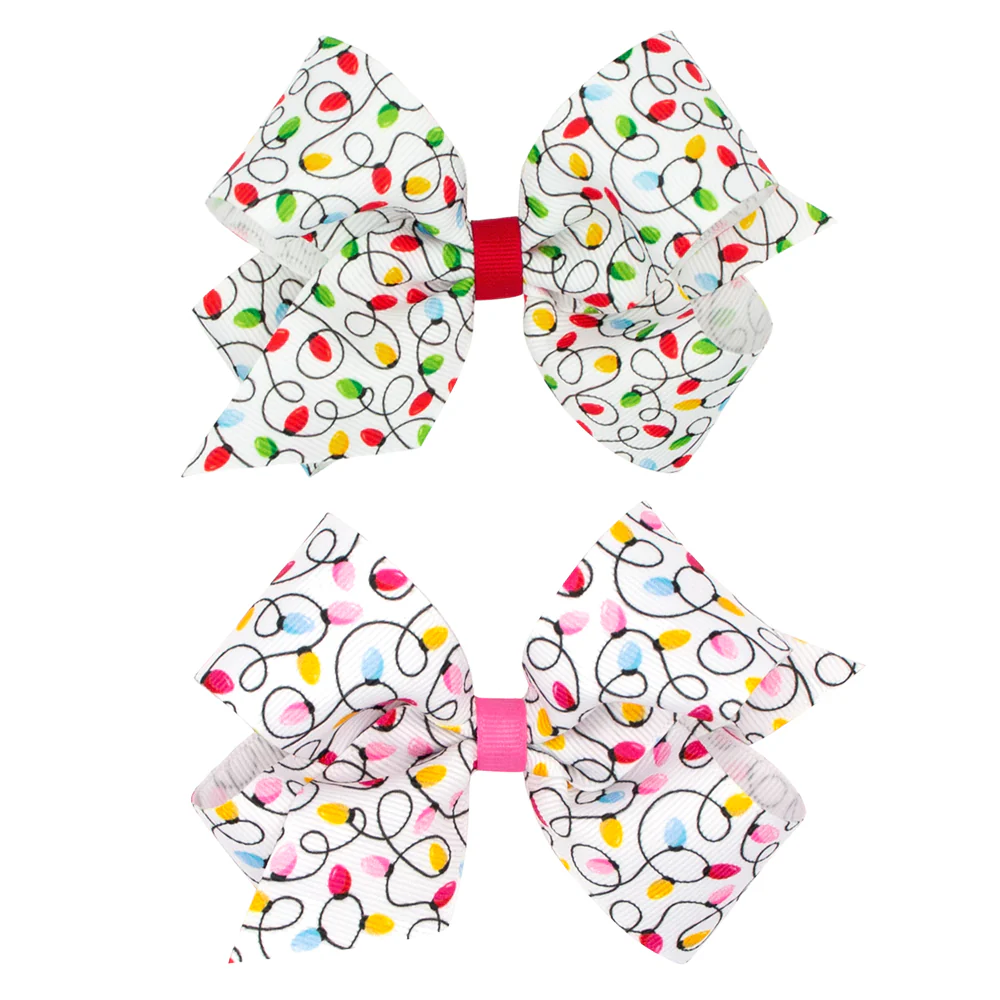 Christmas Lights Print Grosgrain Bow - Image 2