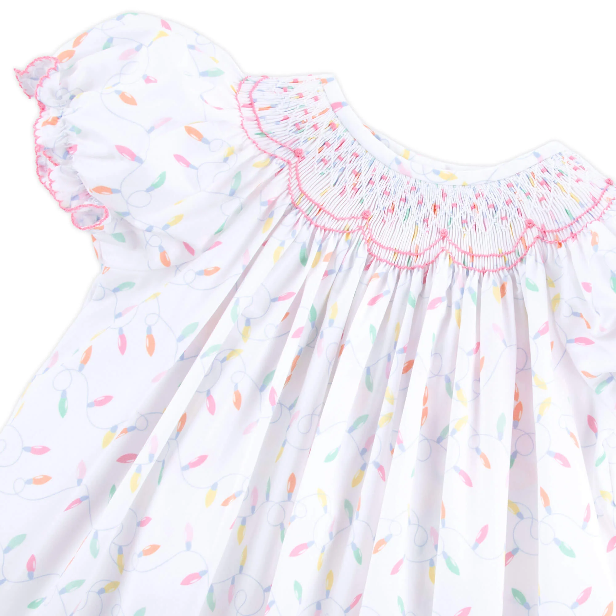 Christmas Lights White Print Smocked Bloomer Set - Image 4