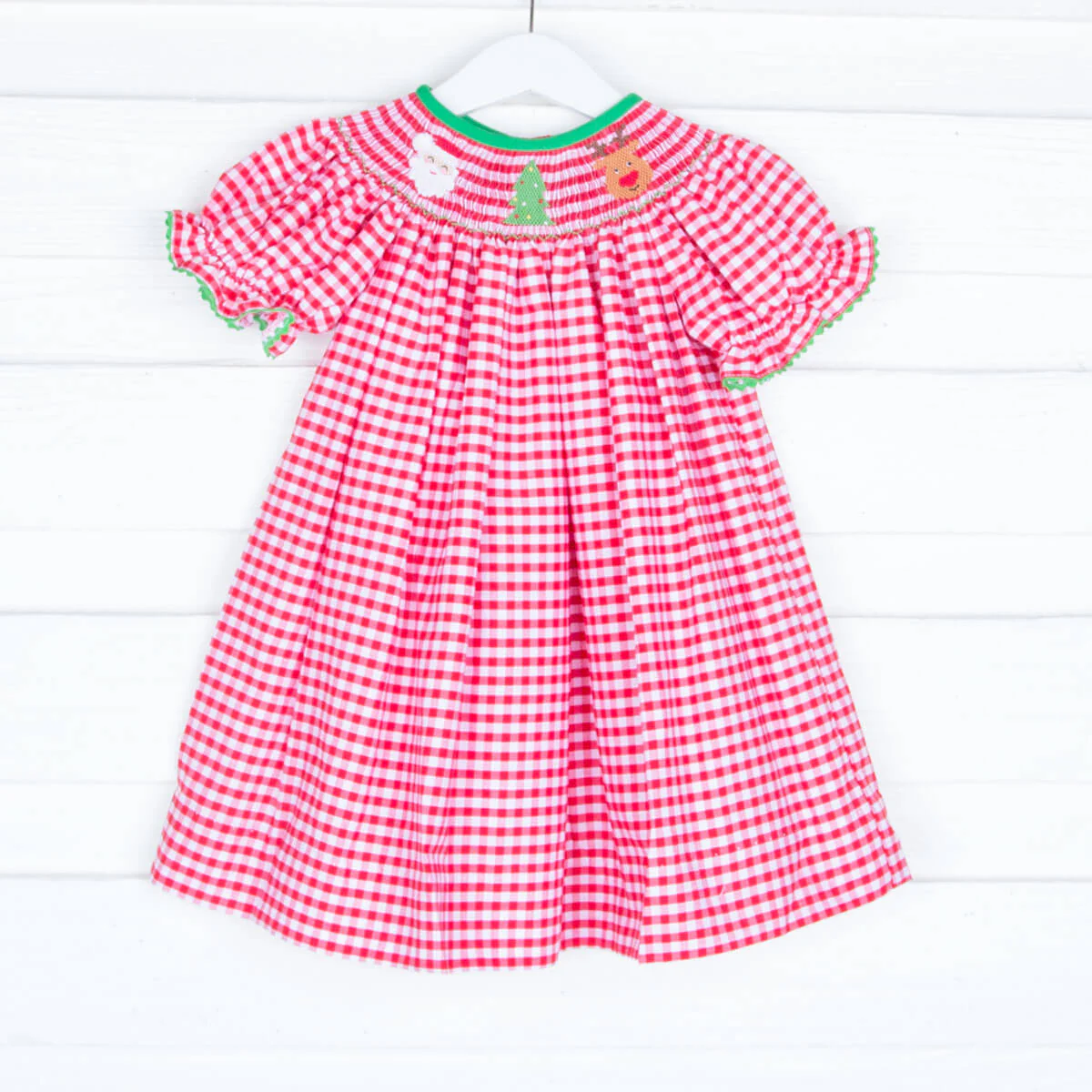 Christmas Smocked Red Check Bishop Dress - Image 2