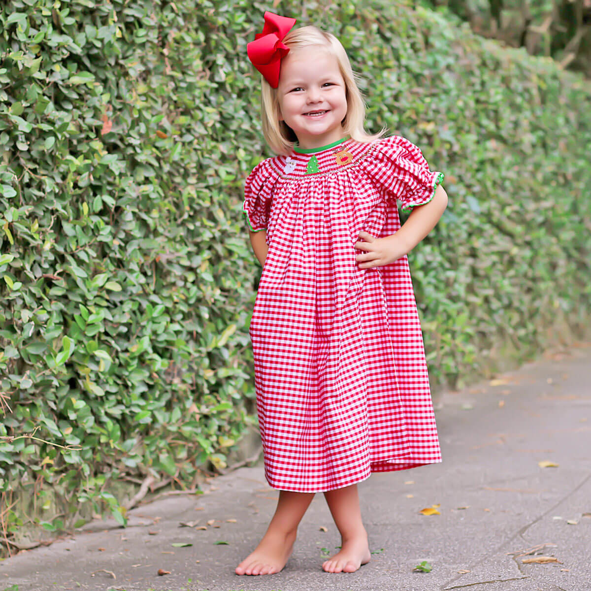 Christmas Smocked Red Check Bishop Dress - Image 3