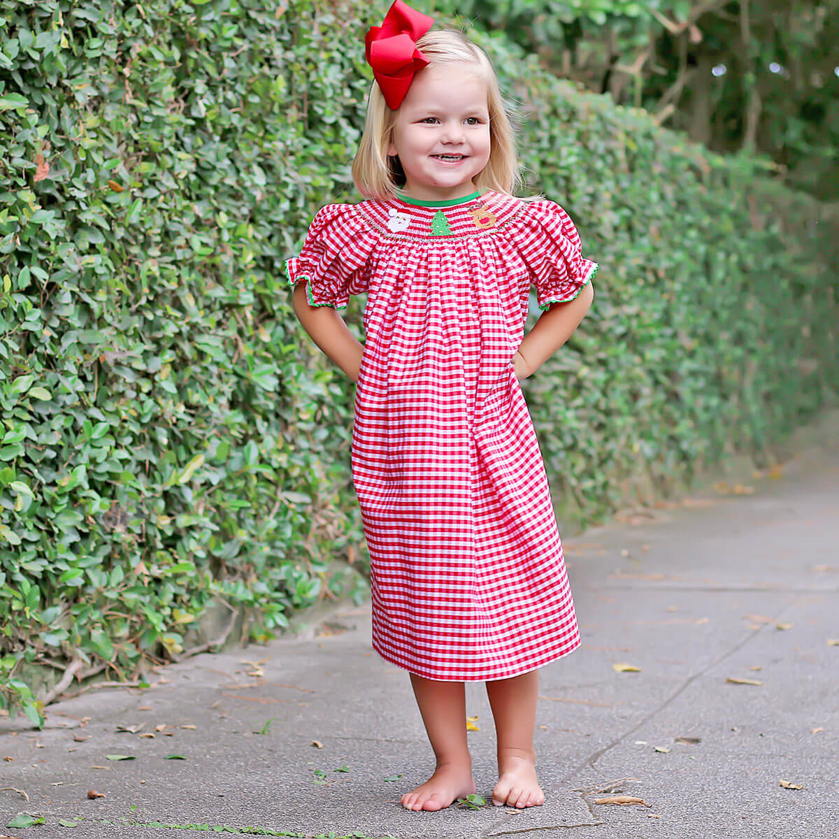 Christmas Smocked Red Check Bishop Dress - Image 5