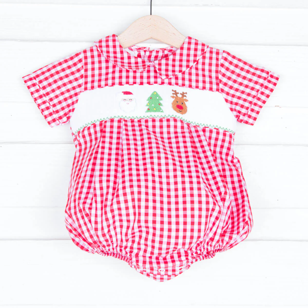 Christmas Smocked Collared Bubble - Image 2