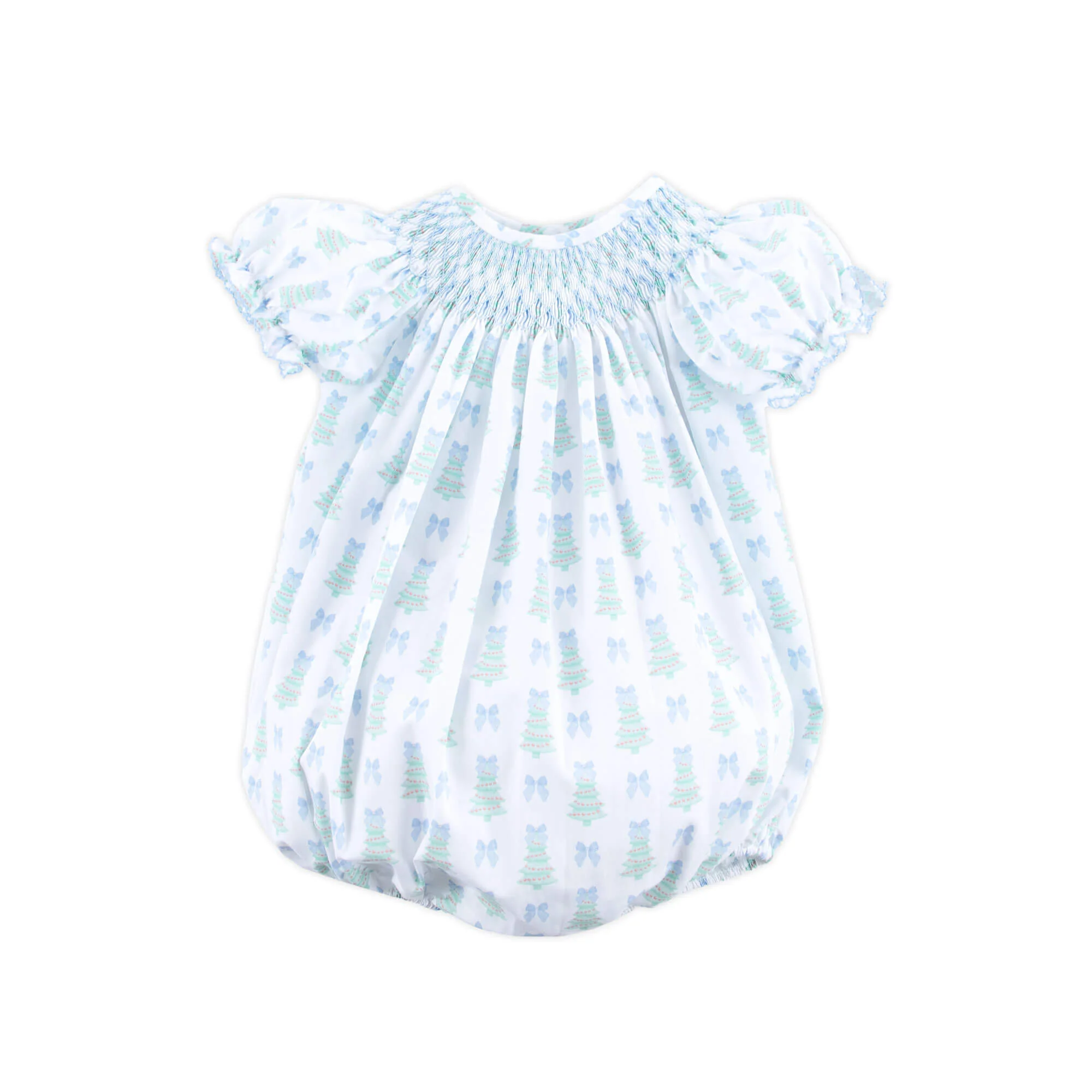 Christmas Tree Bow Blue Smocked Bubble - Image 2