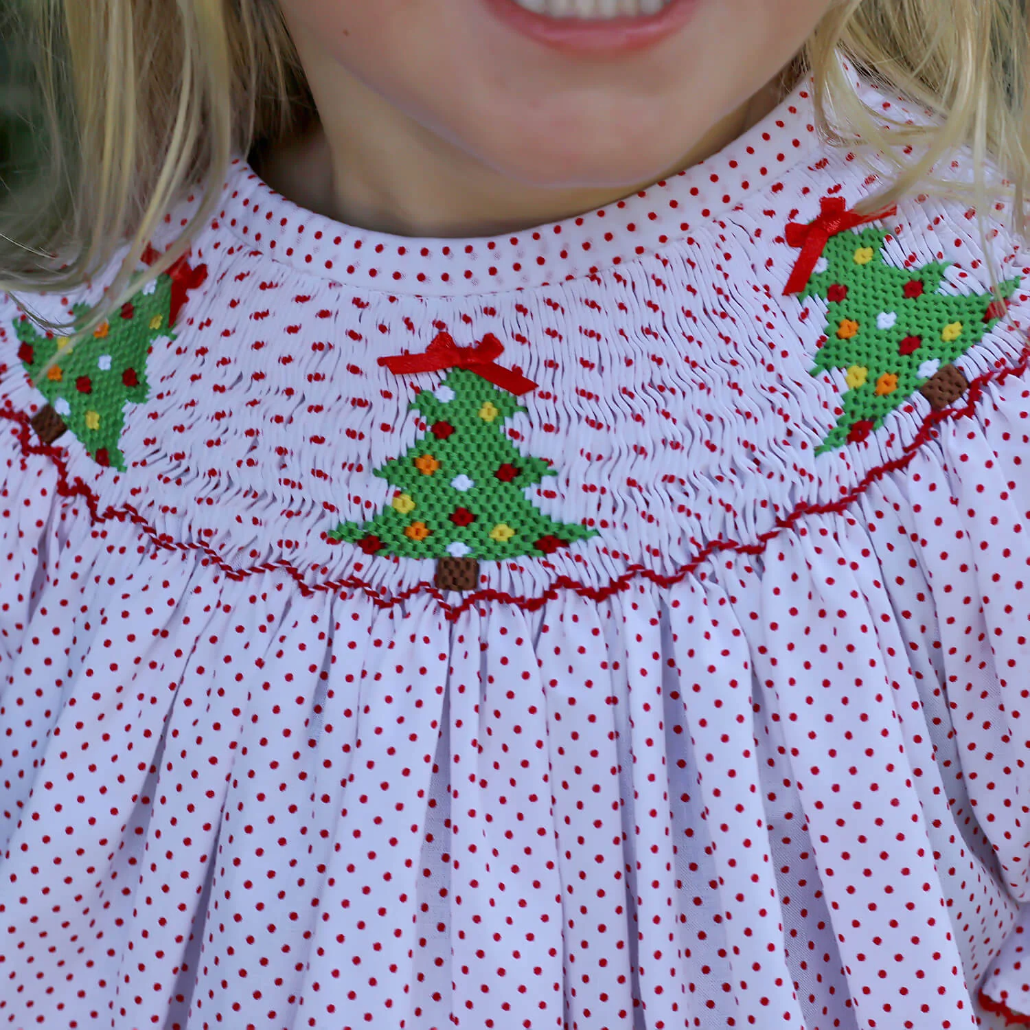 Whimsical Smocked Tree Red Dot Bloomer Set - Image 2