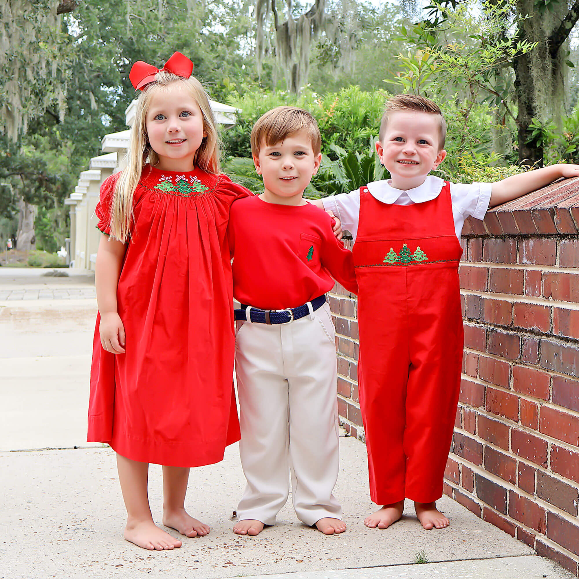 Christmas Tree Smocked Red Corduroy Dress - Image 4