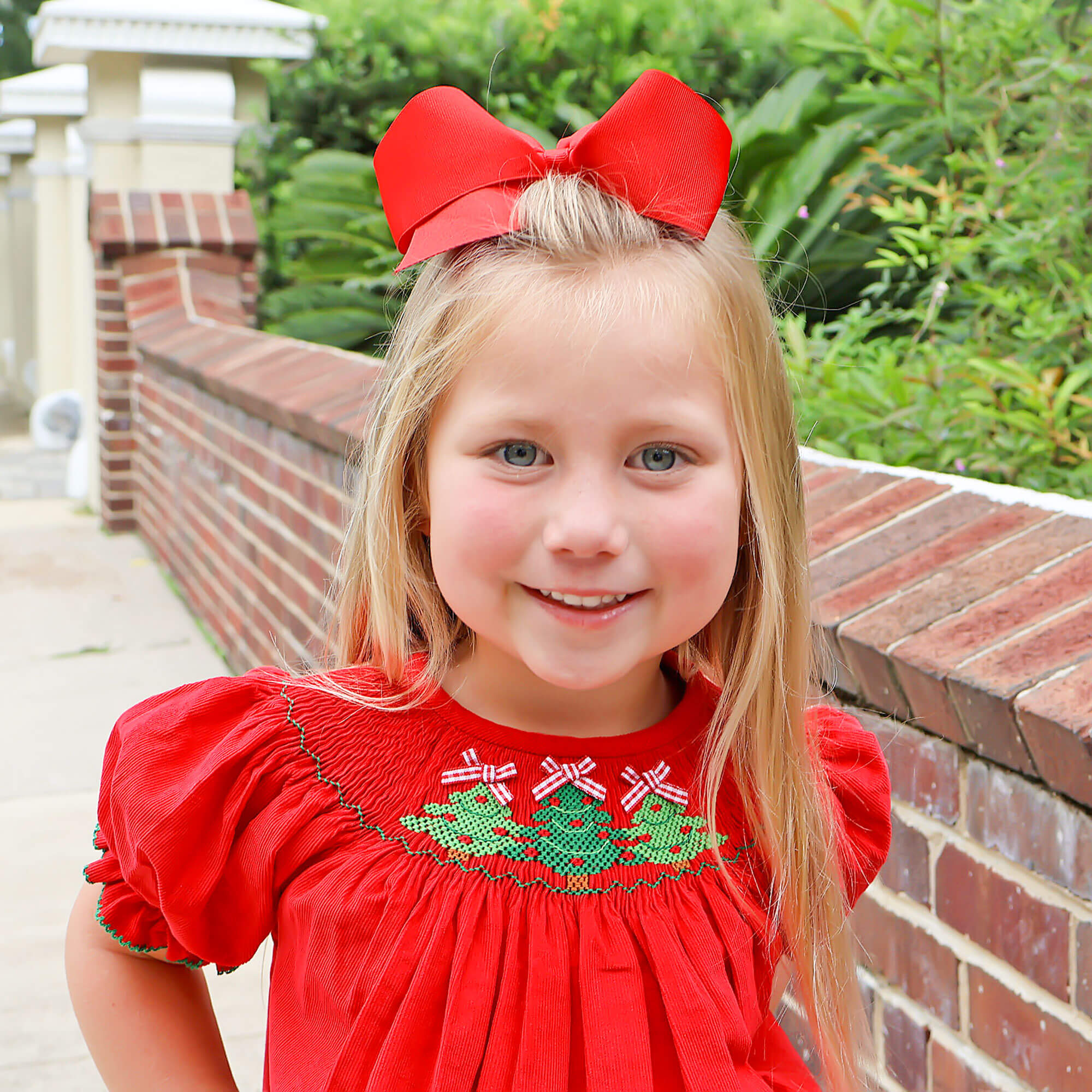 Christmas Tree Smocked Red Corduroy Dress - Image 5