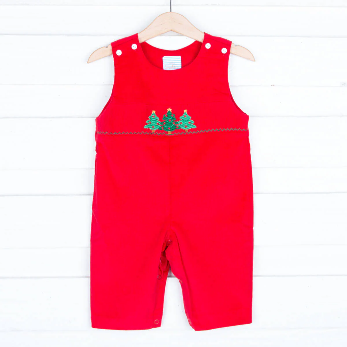 Christmas Tree Smocked Red Corduroy Longall - Image 2