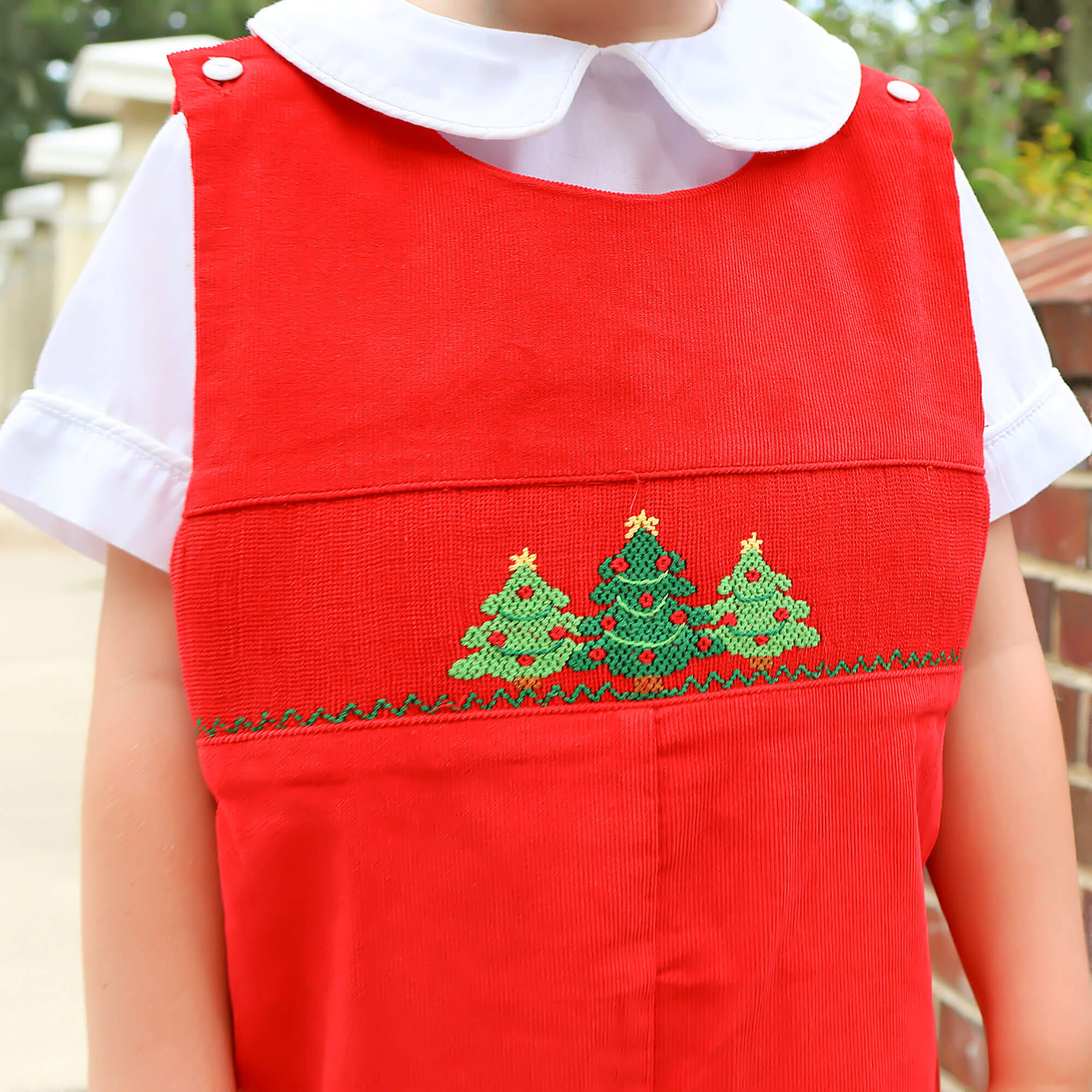 Christmas Tree Smocked Red Corduroy Longall - Image 3