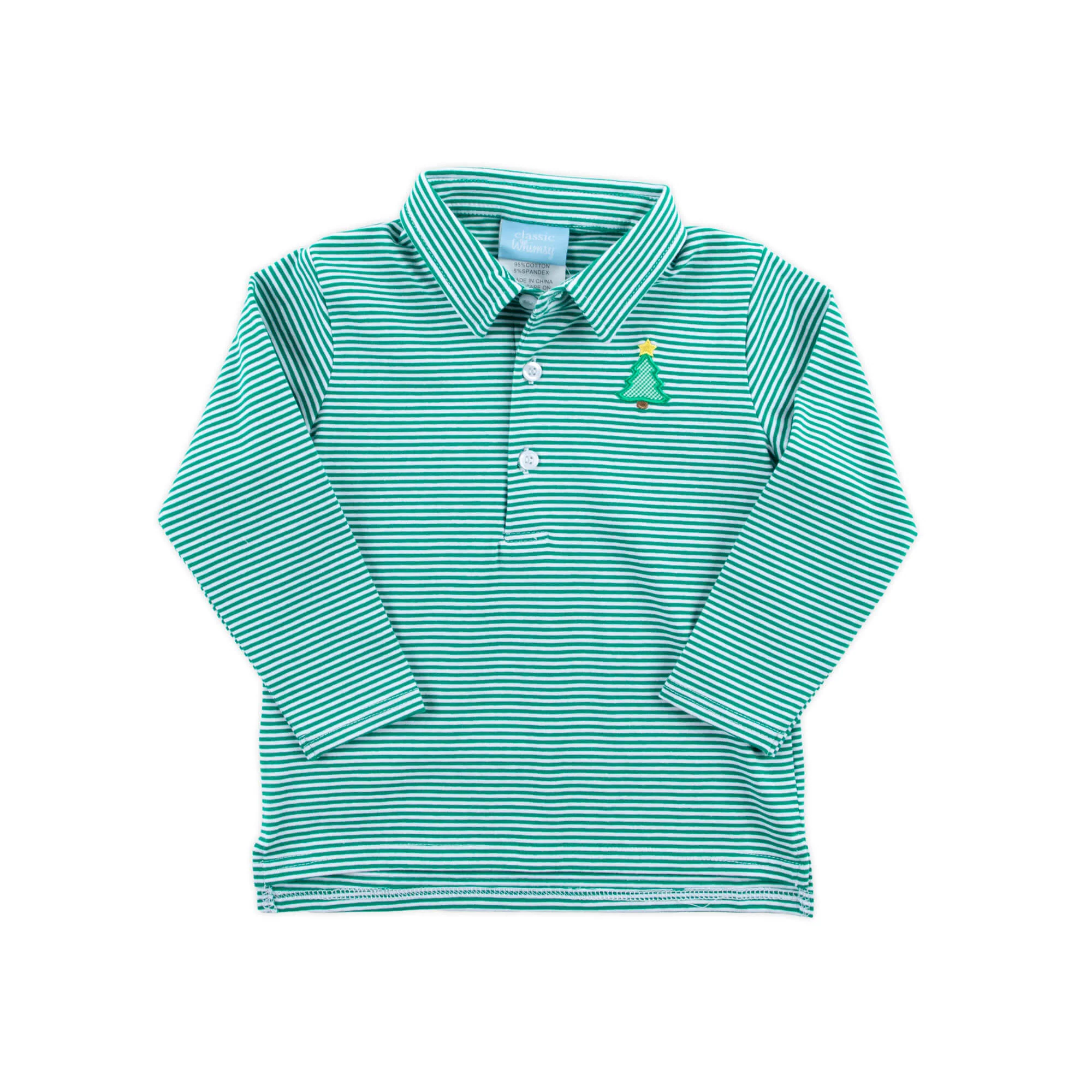 Christmas Tree Emerald Stripe Long Sleeve Polo - Image 2