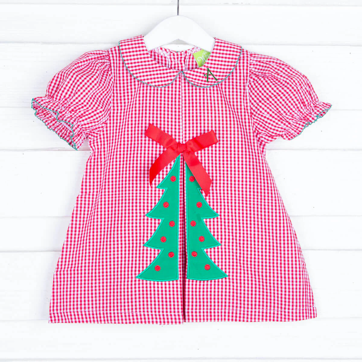Christmas Tree Red Gingham Front Pleat Dress - Image 2