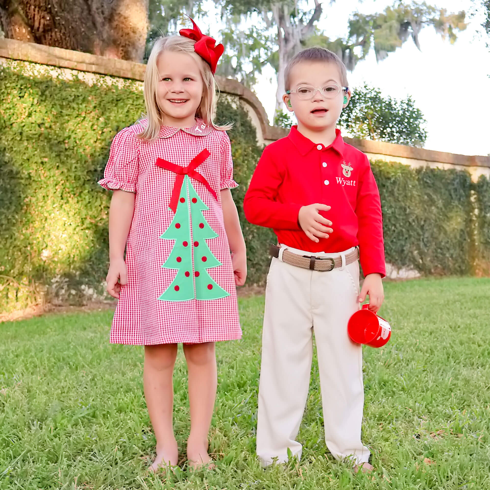 Christmas Tree Red Gingham Front Pleat Dress - Image 3