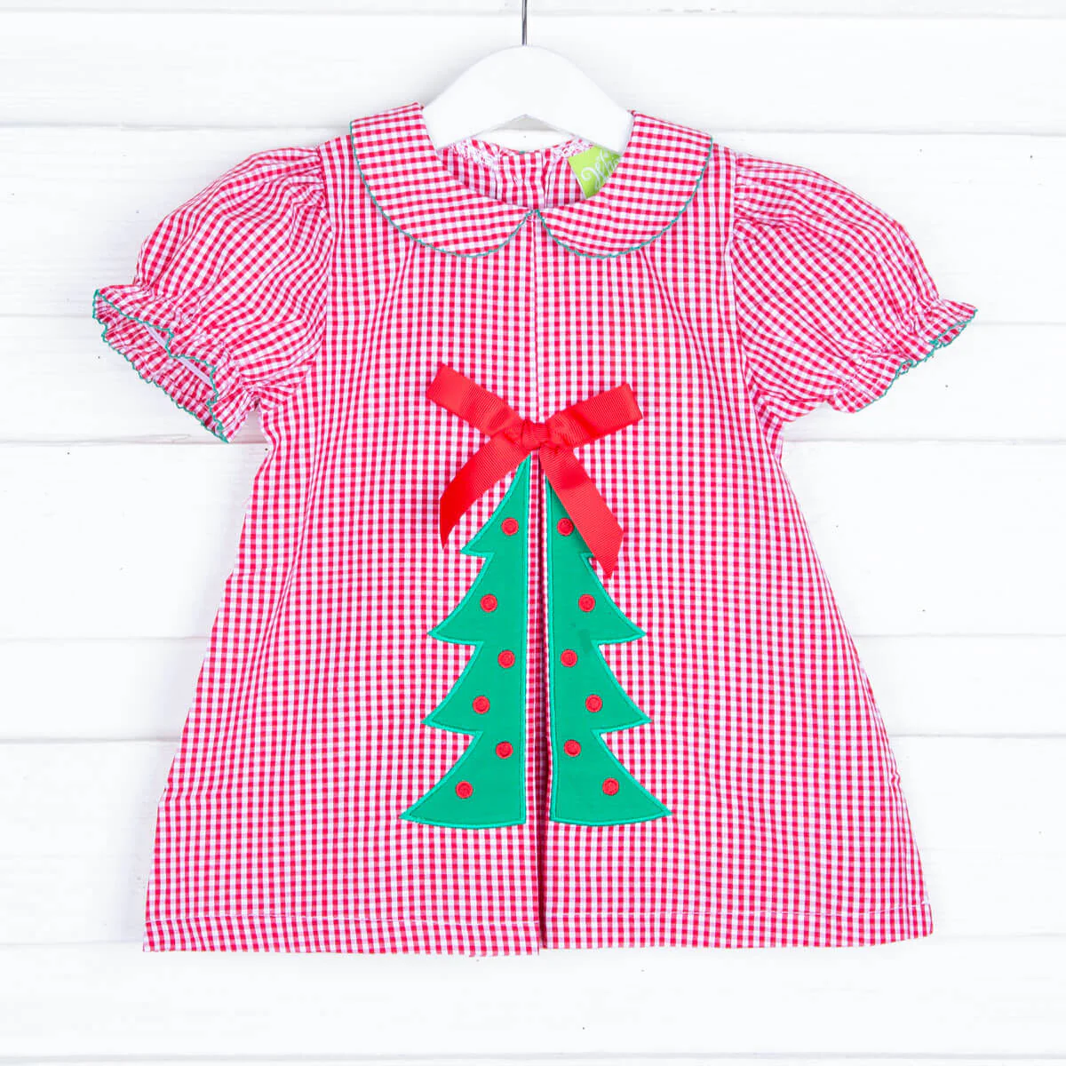 Christmas Tree Red Gingham Front Pleat Dress - Image 4