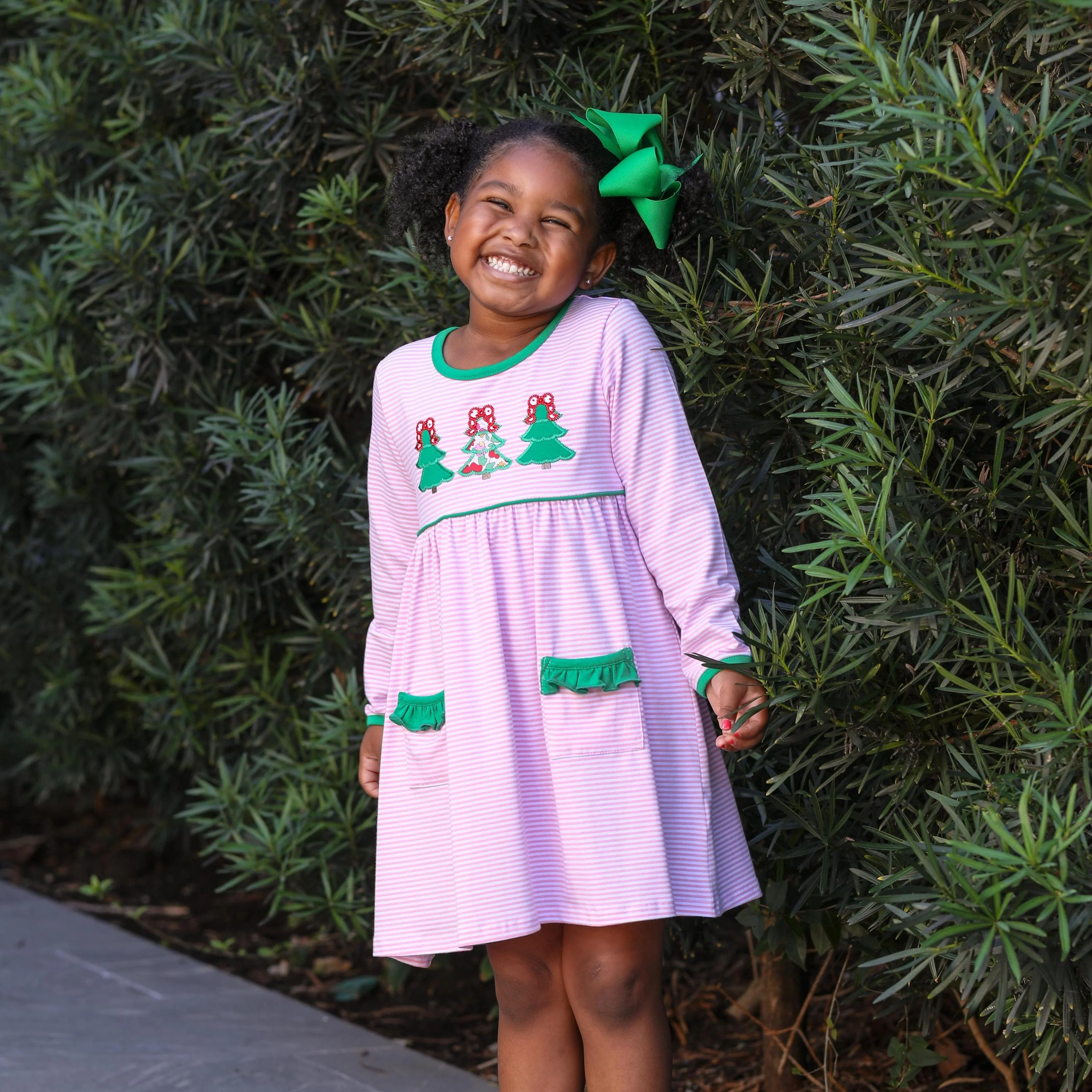 Christmas Tree Pink Stripe Knit Dress - Image 2