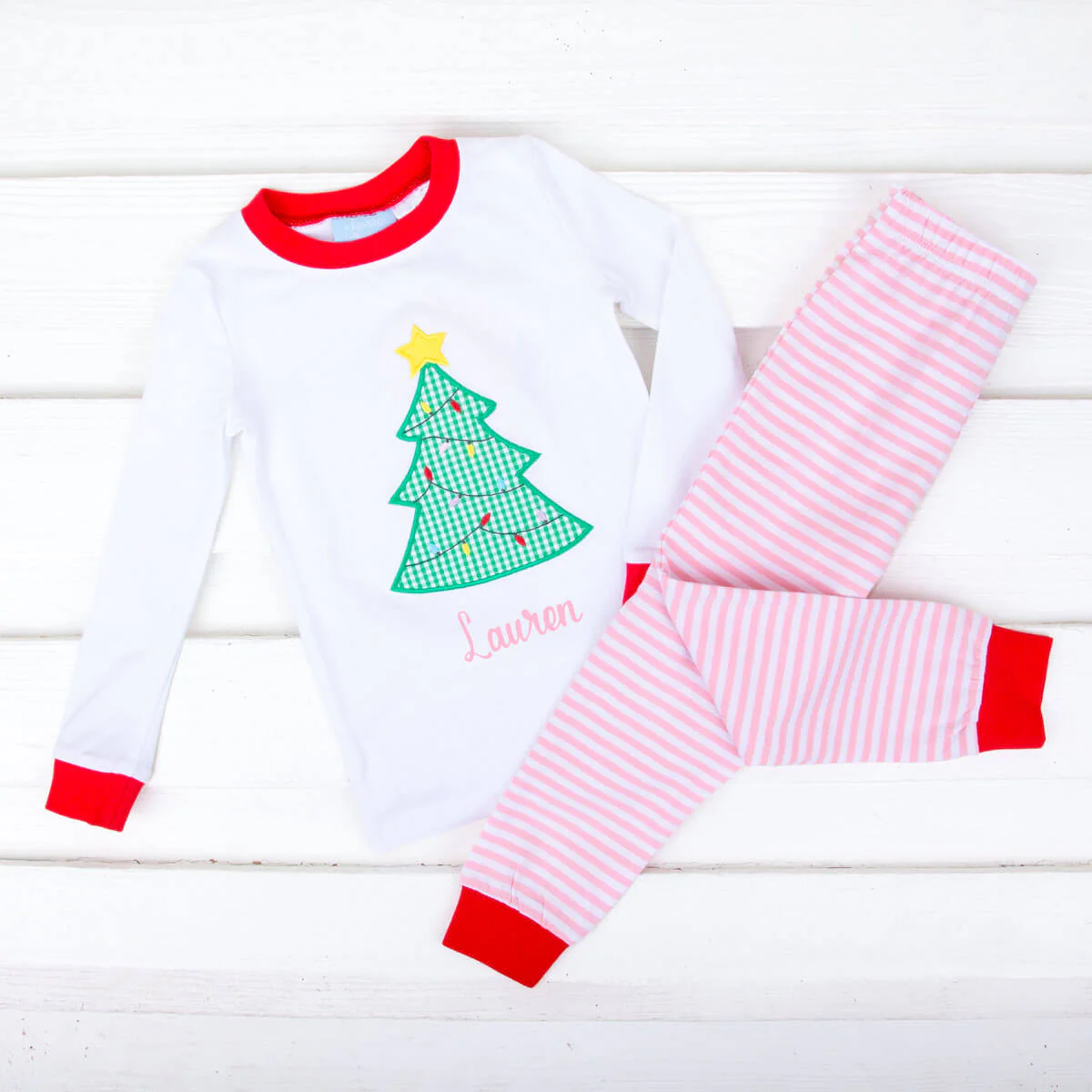 Christmas Tree Pink Stripe Pajamas - Image 2
