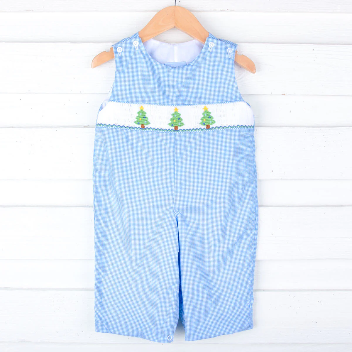 Christmas Tree Smocked Blue Gingham Longall - Image 2