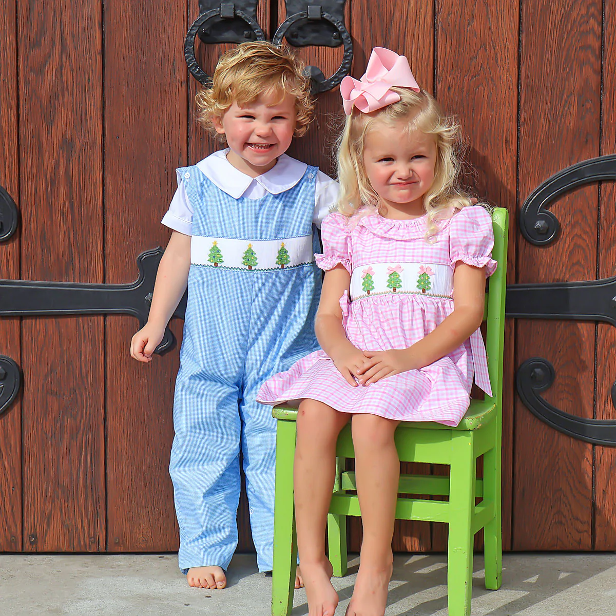 Christmas Tree Smocked Blue Gingham Longall - Image 3