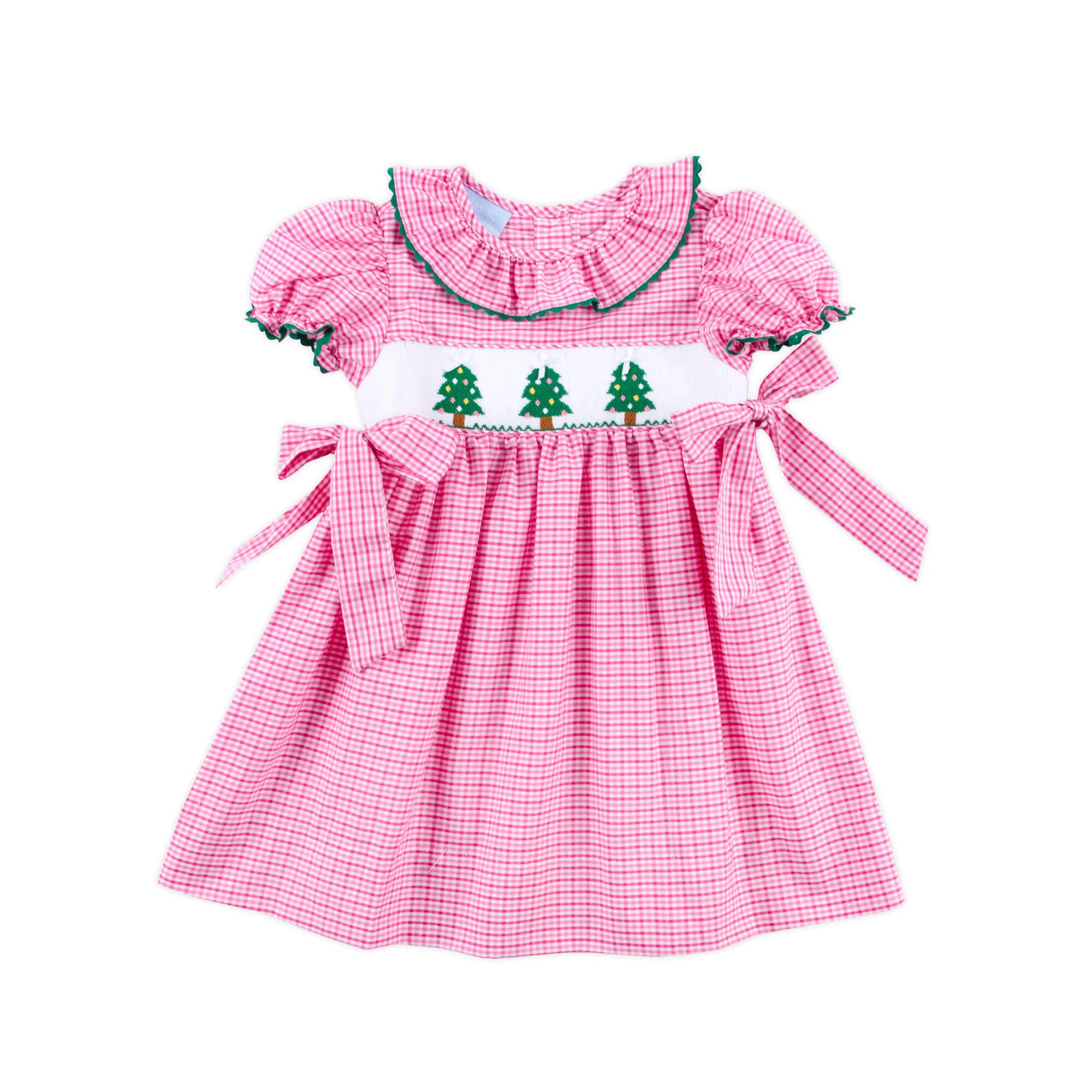 Christmas Tree Smocked Hot Pink Gingham Beverly Dress - Image 2