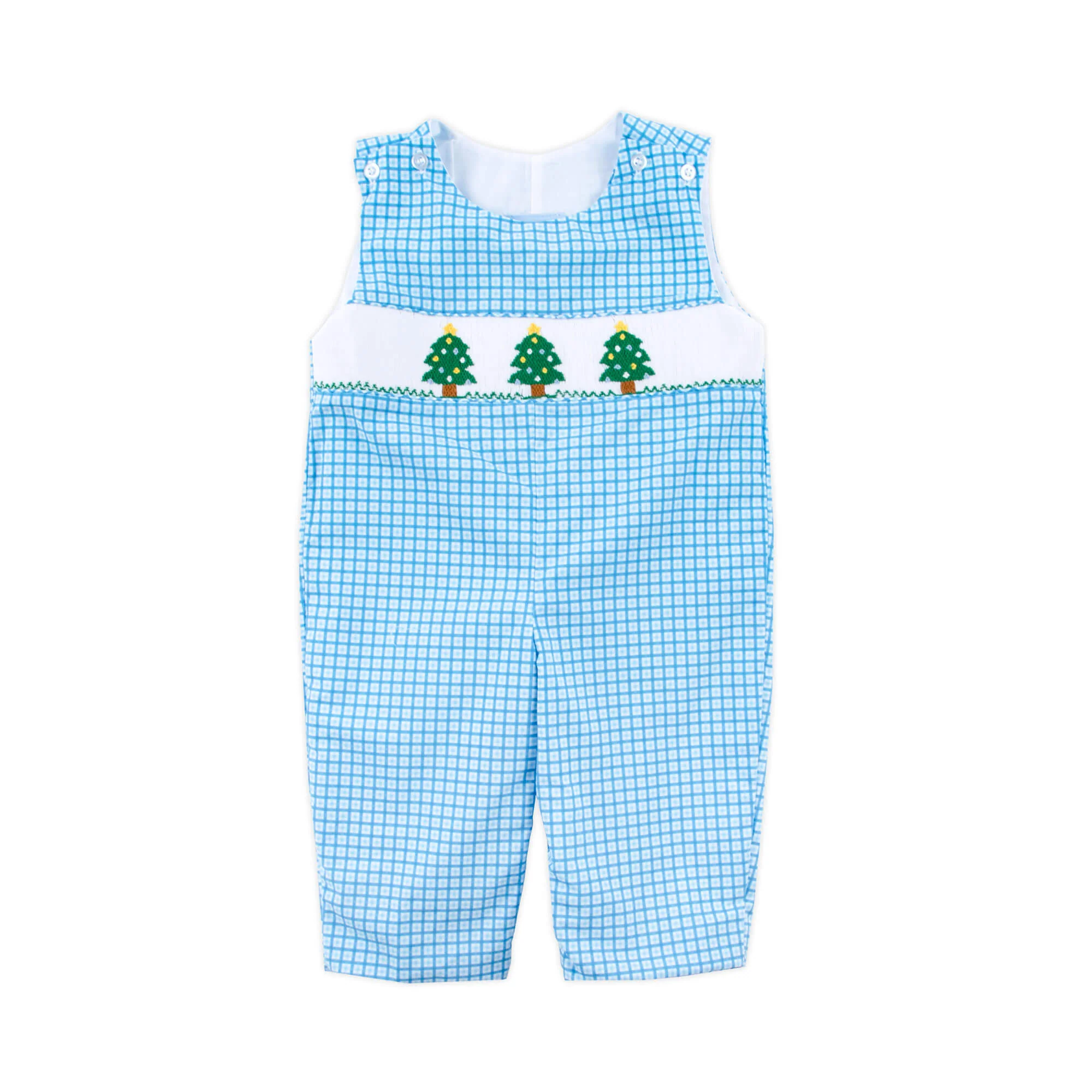 Christmas Tree Smocked Light Blue Gingham Longall - Image 2