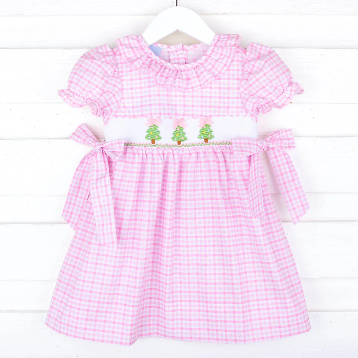 Christmas Tree Smocked Pink Gingham Beverly Dress - Image 2