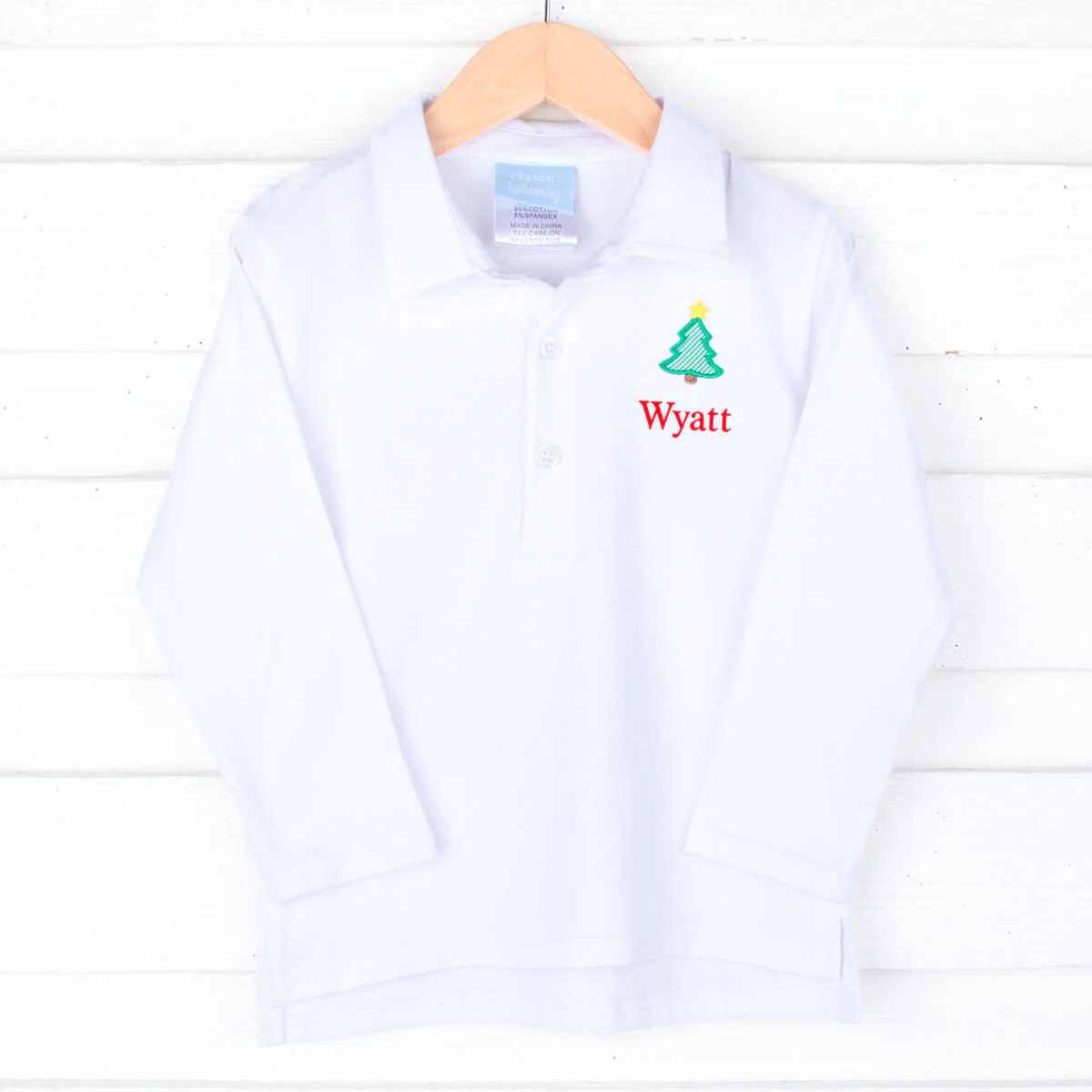 Christmas Tree White Long Sleeve Polo - Image 2
