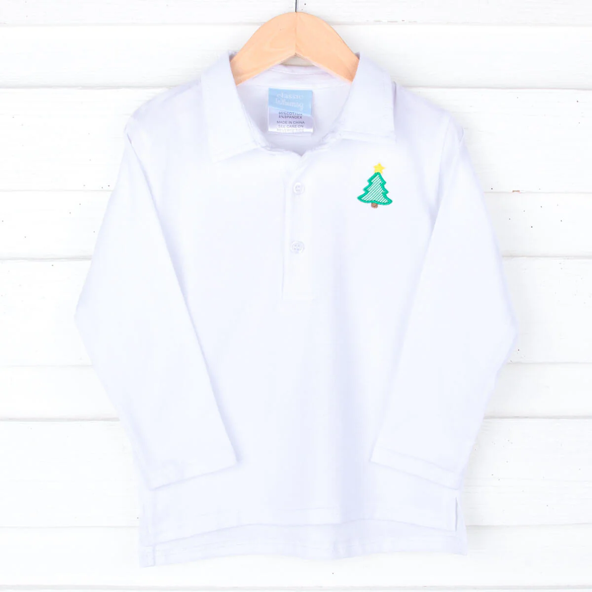Christmas Tree White Long Sleeve Polo - Image 4