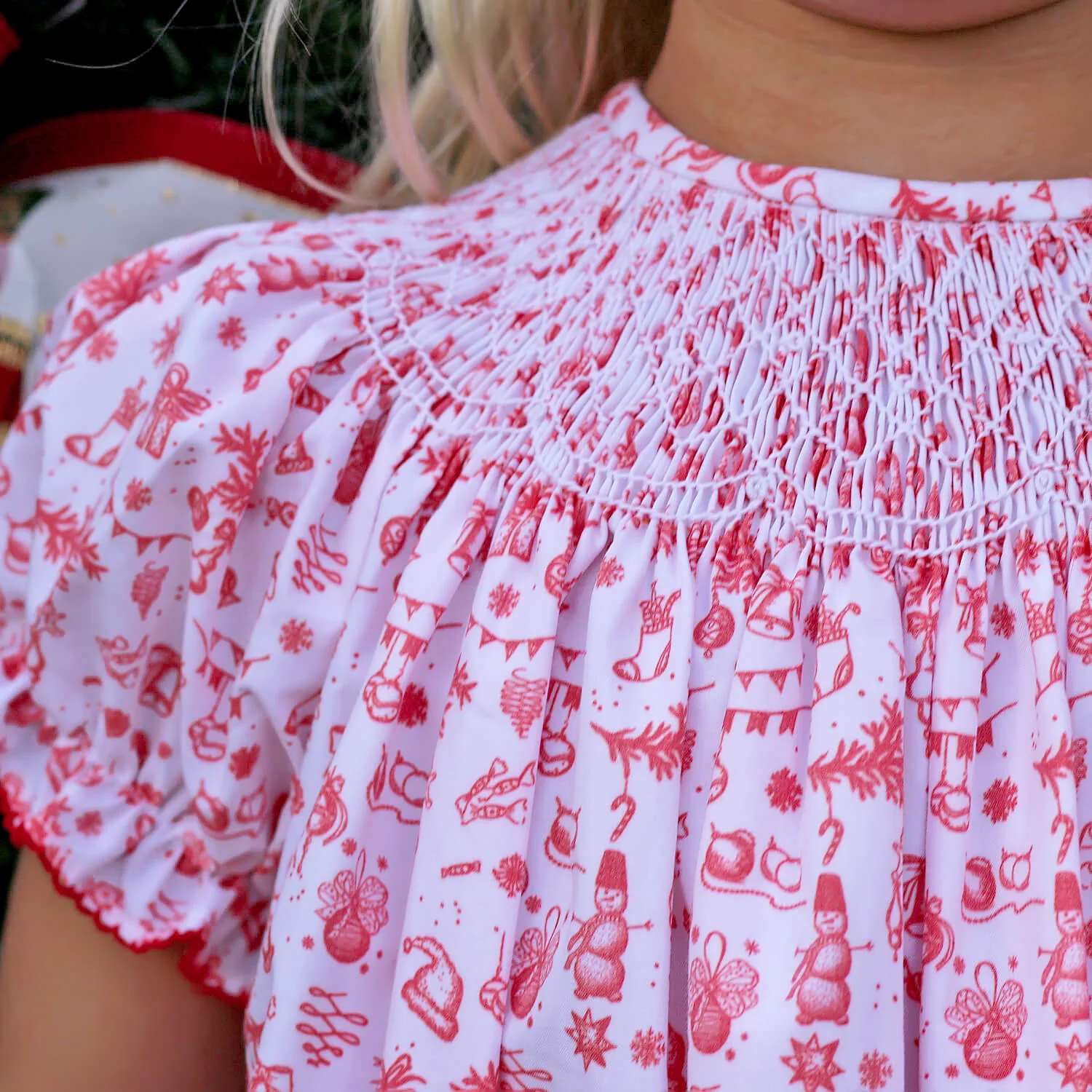 Christmas Wonderland Red Smocked Long Bubble - Image 2
