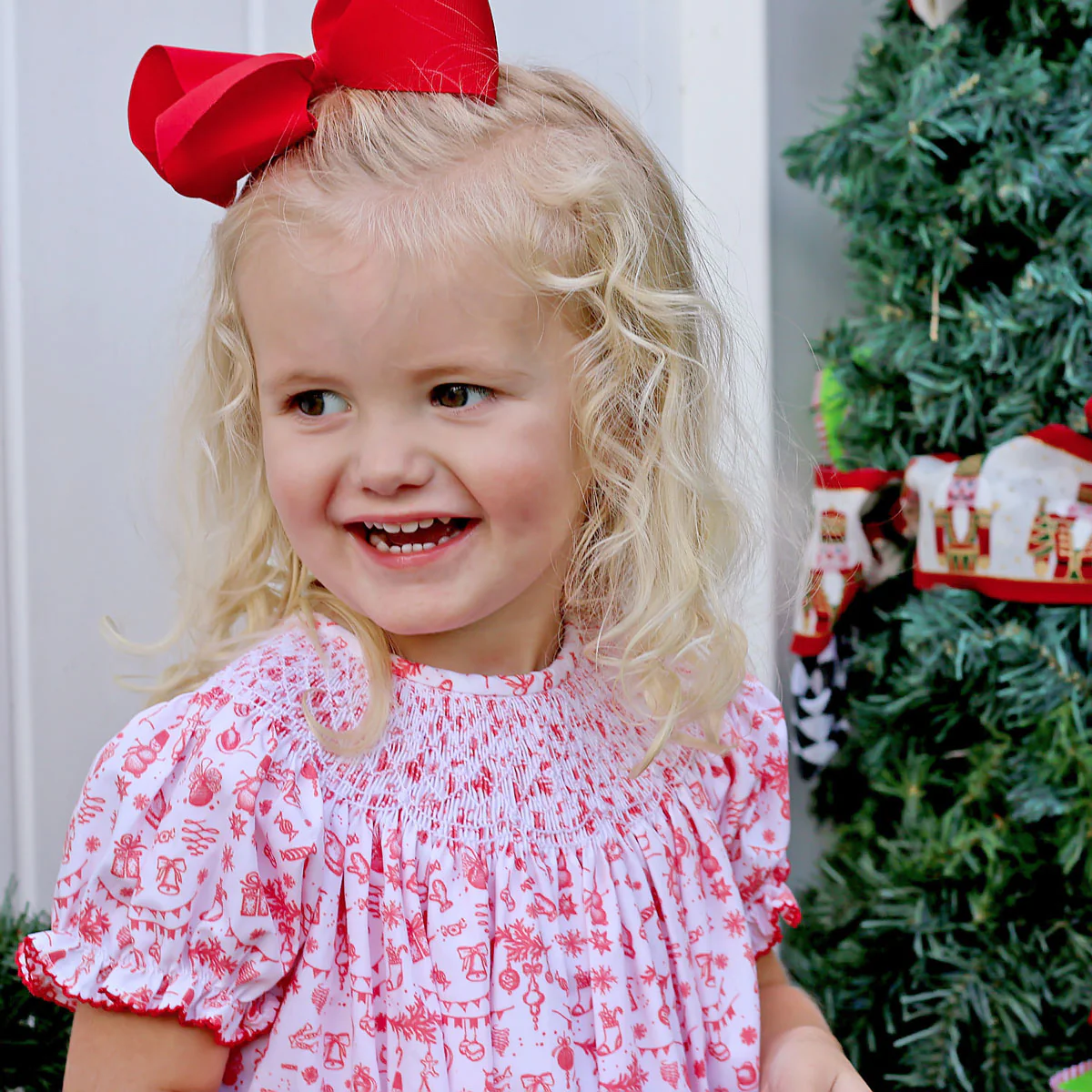 Christmas Wonderland Red Smocked Long Bubble - Image 4