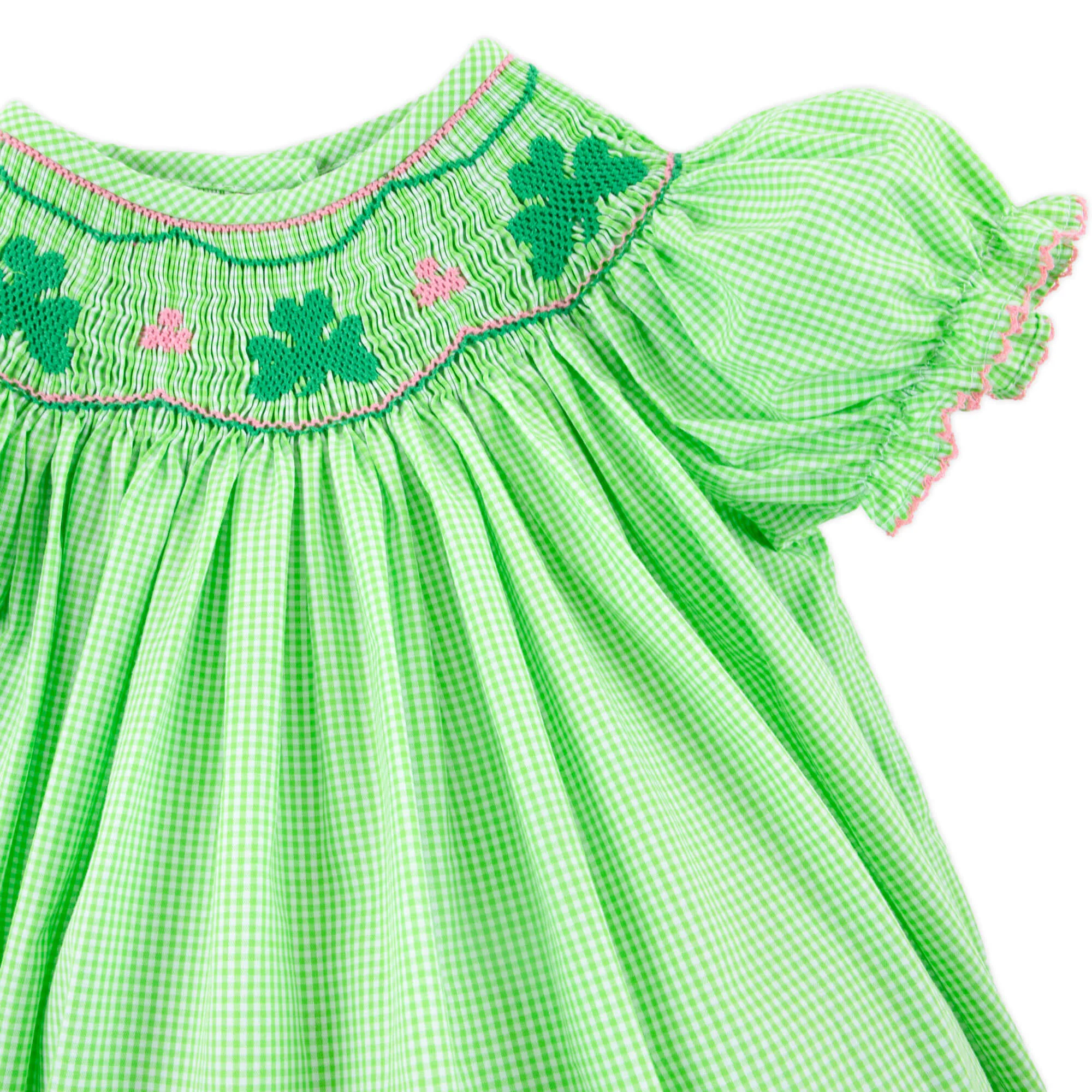 Clover Smocked Green Gingham Bubble - Image 2