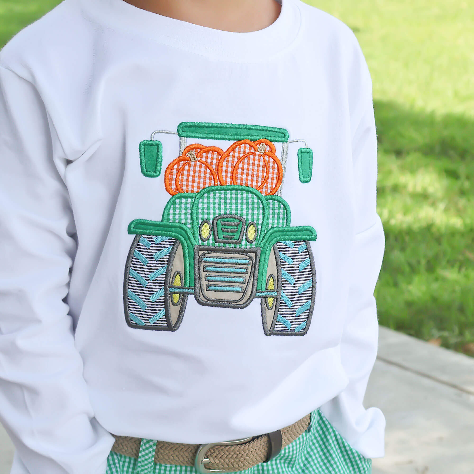 Cluster Pumpkin Tractor White Long Sleeve Shirt - Image 3