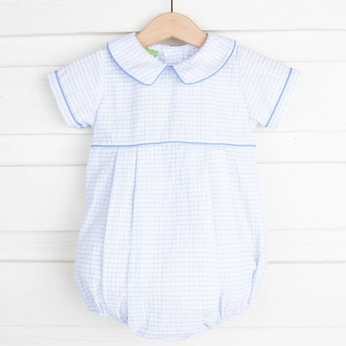 Collared Boy Romper Light Blue Windowpane - Image 2