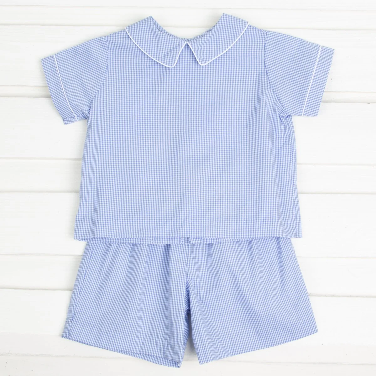 Collared Boys Short Set Light Blue Gingham - Image 2