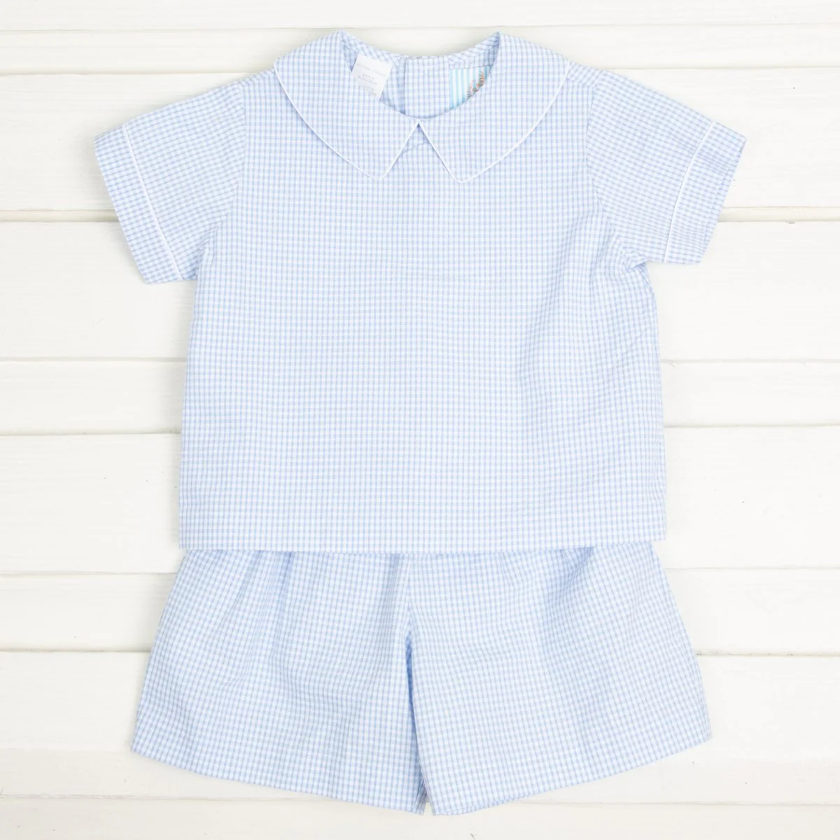 Collared Boys Short Set Light Blue Seersucker - Image 2