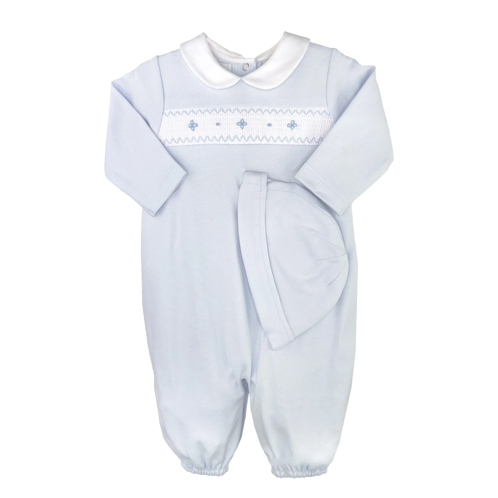 Collared Smocked Convertible Gown and Hat Set - Image 2