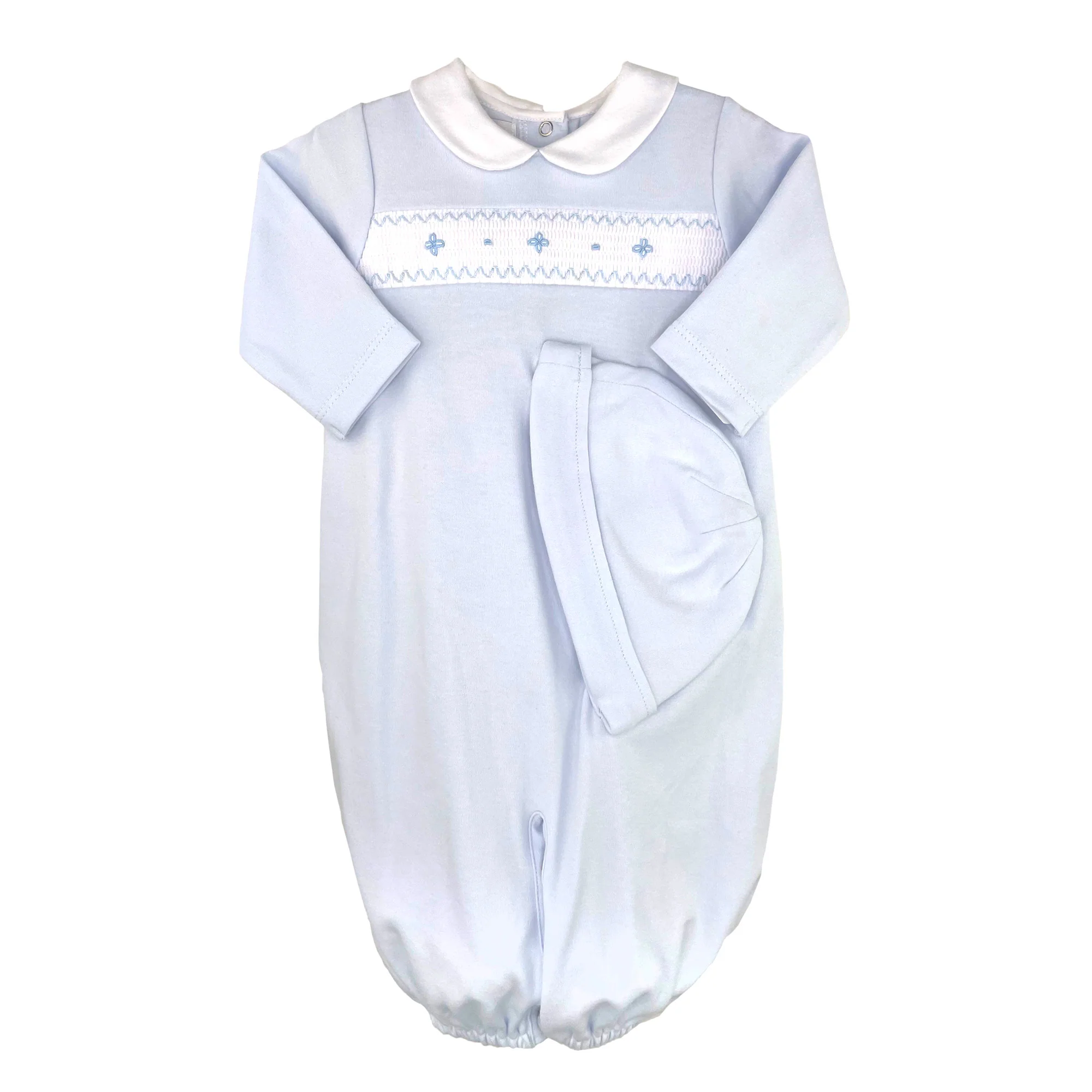 Collared Smocked Convertible Gown and Hat Set - Image 3