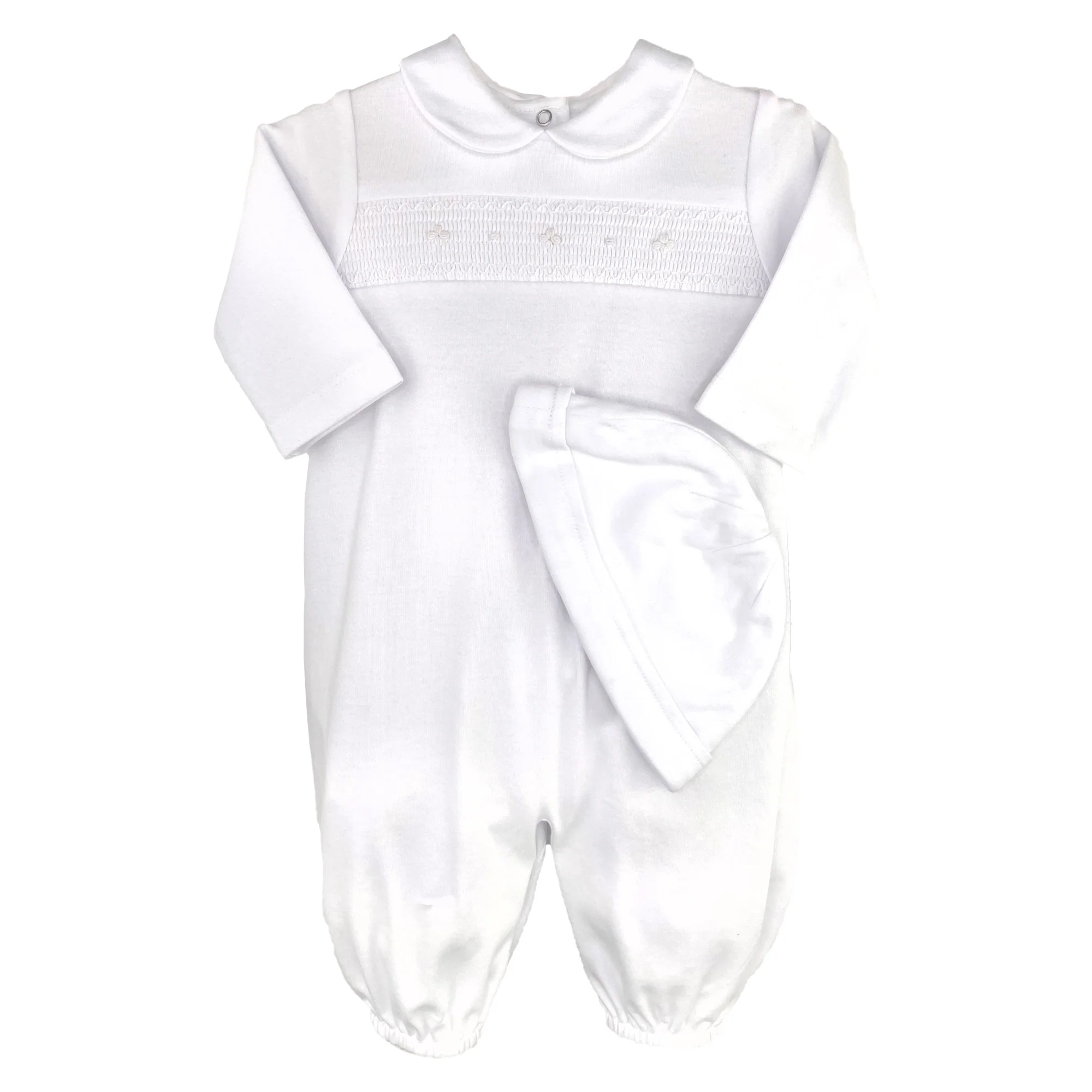 Collared Smocked Convertible Gown and Hat Set - Image 4