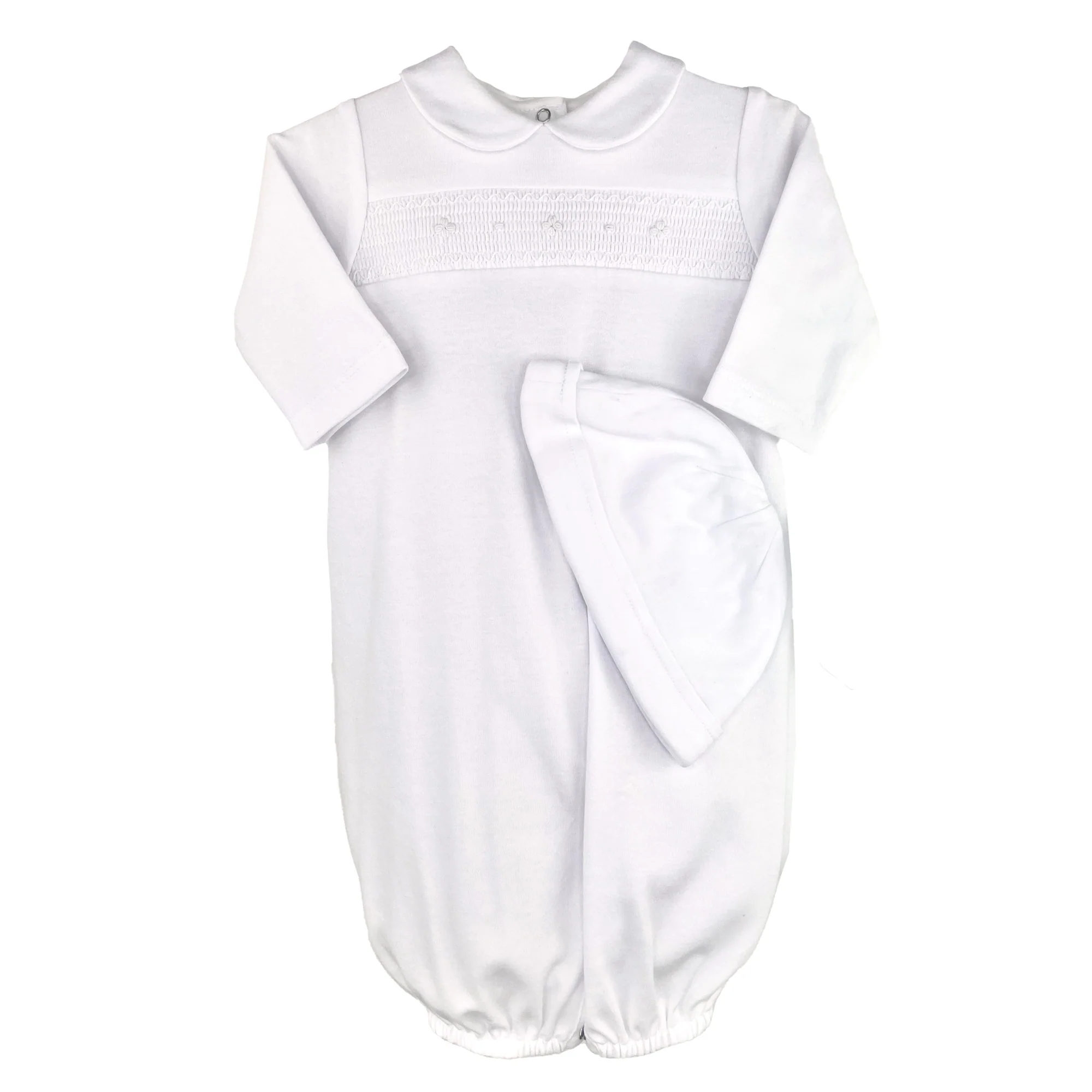 Collared Smocked Convertible Gown and Hat Set - Image 5