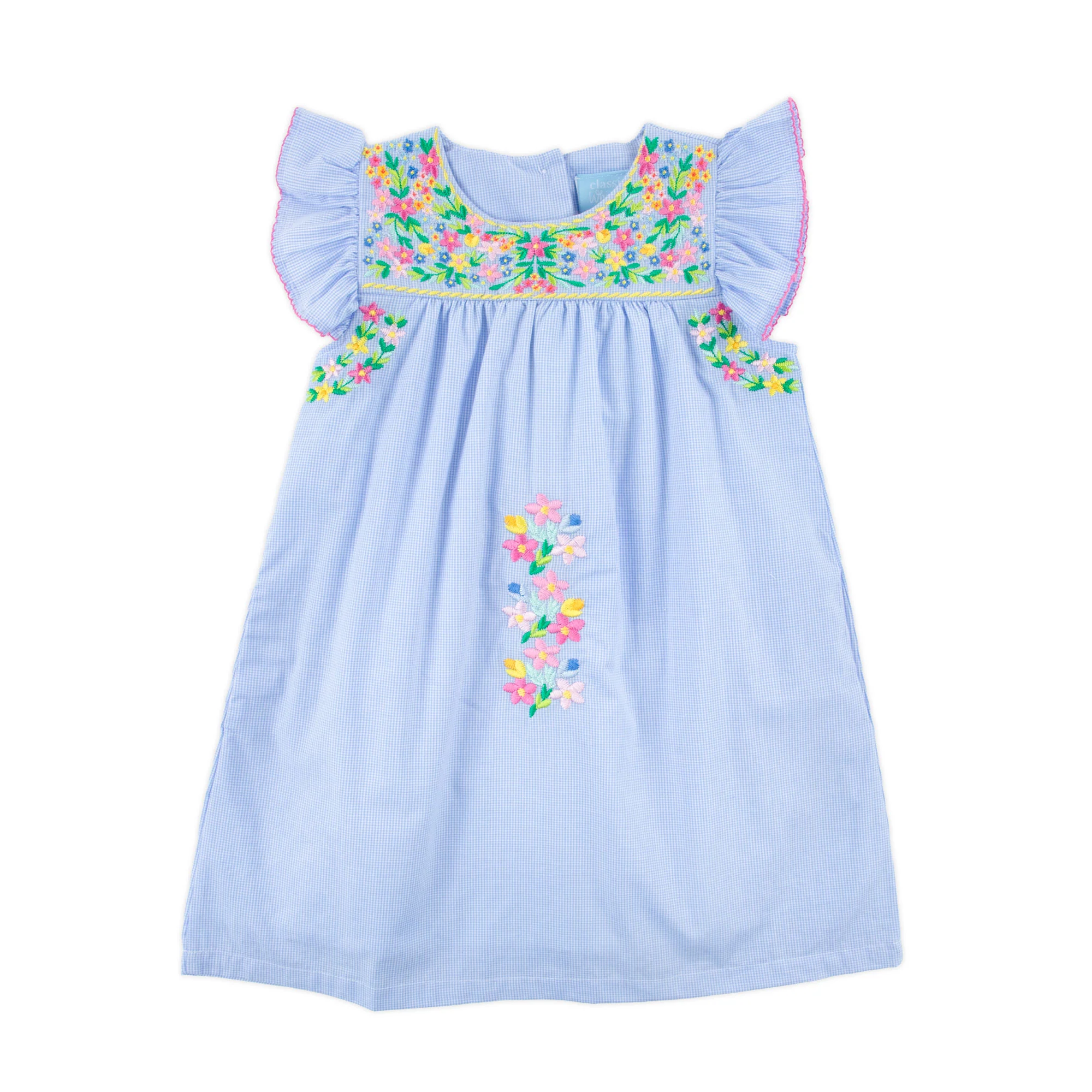 Colorful Embroidered Blue Gingham Beach Dress - Image 2