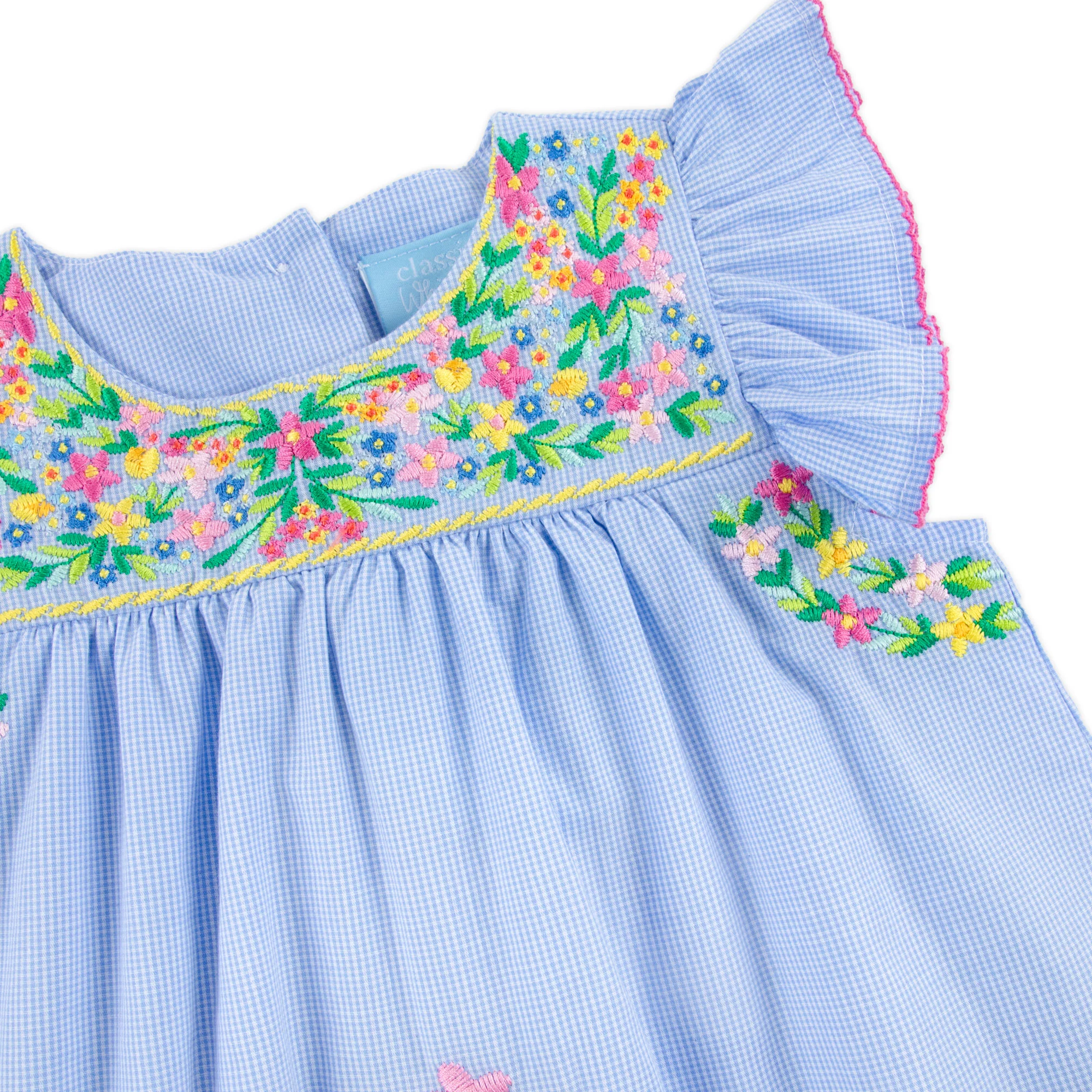 Colorful Embroidered Blue Gingham Beach Dress - Image 4