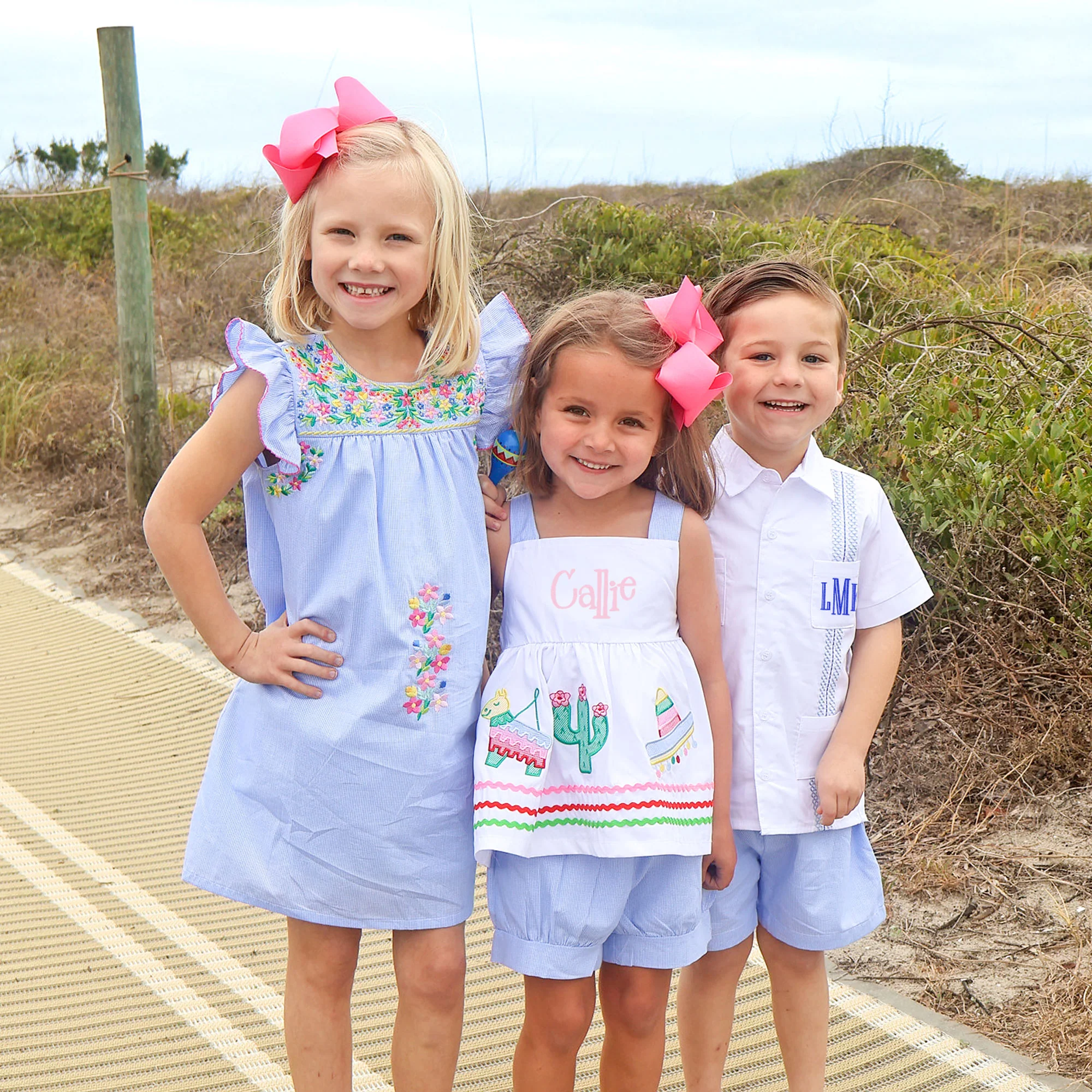 Colorful Embroidered Blue Gingham Beach Dress - Image 5
